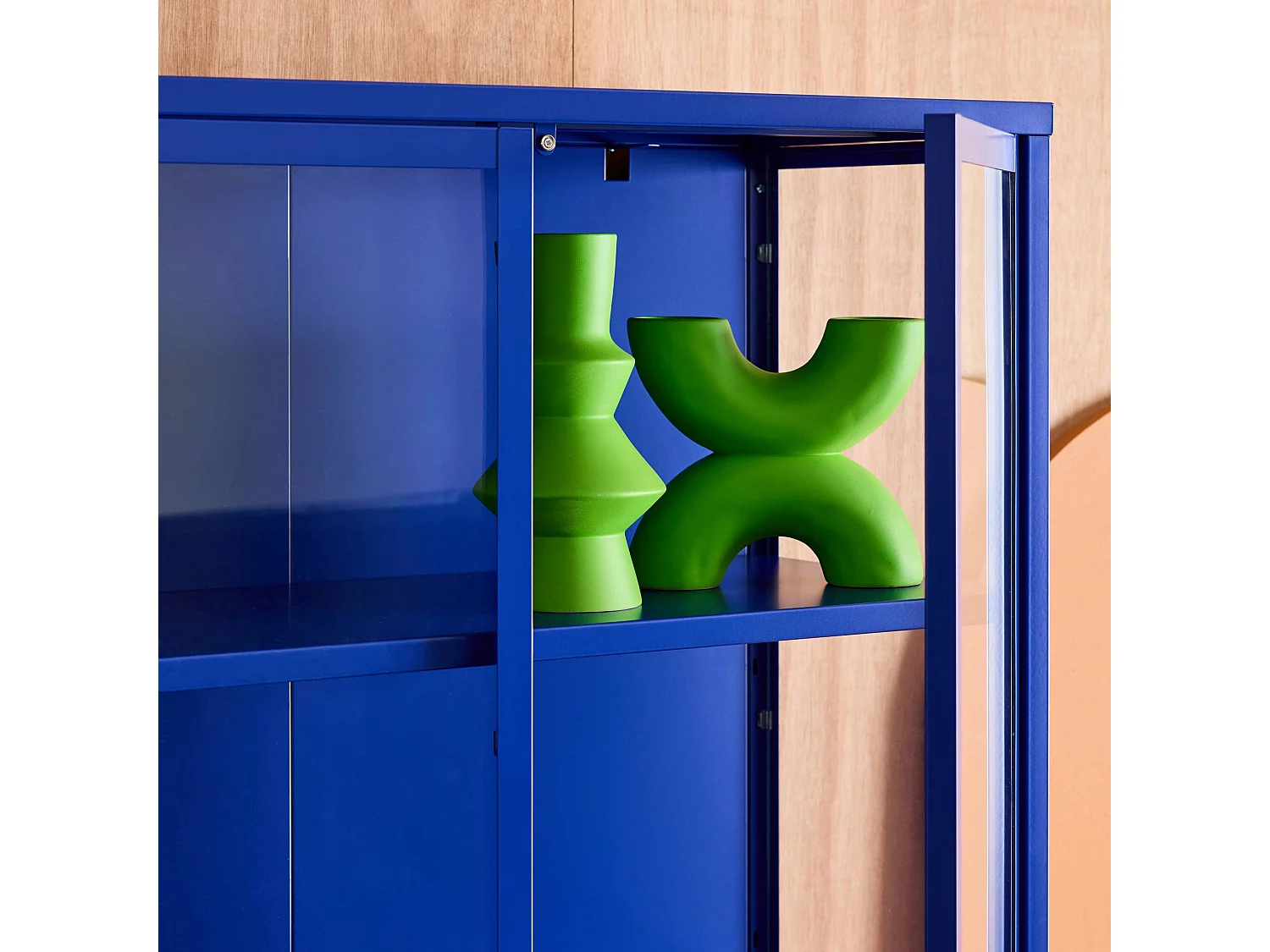Buffet industriel métal et verre trempé 3 portes 100cm bleu - Arkansas