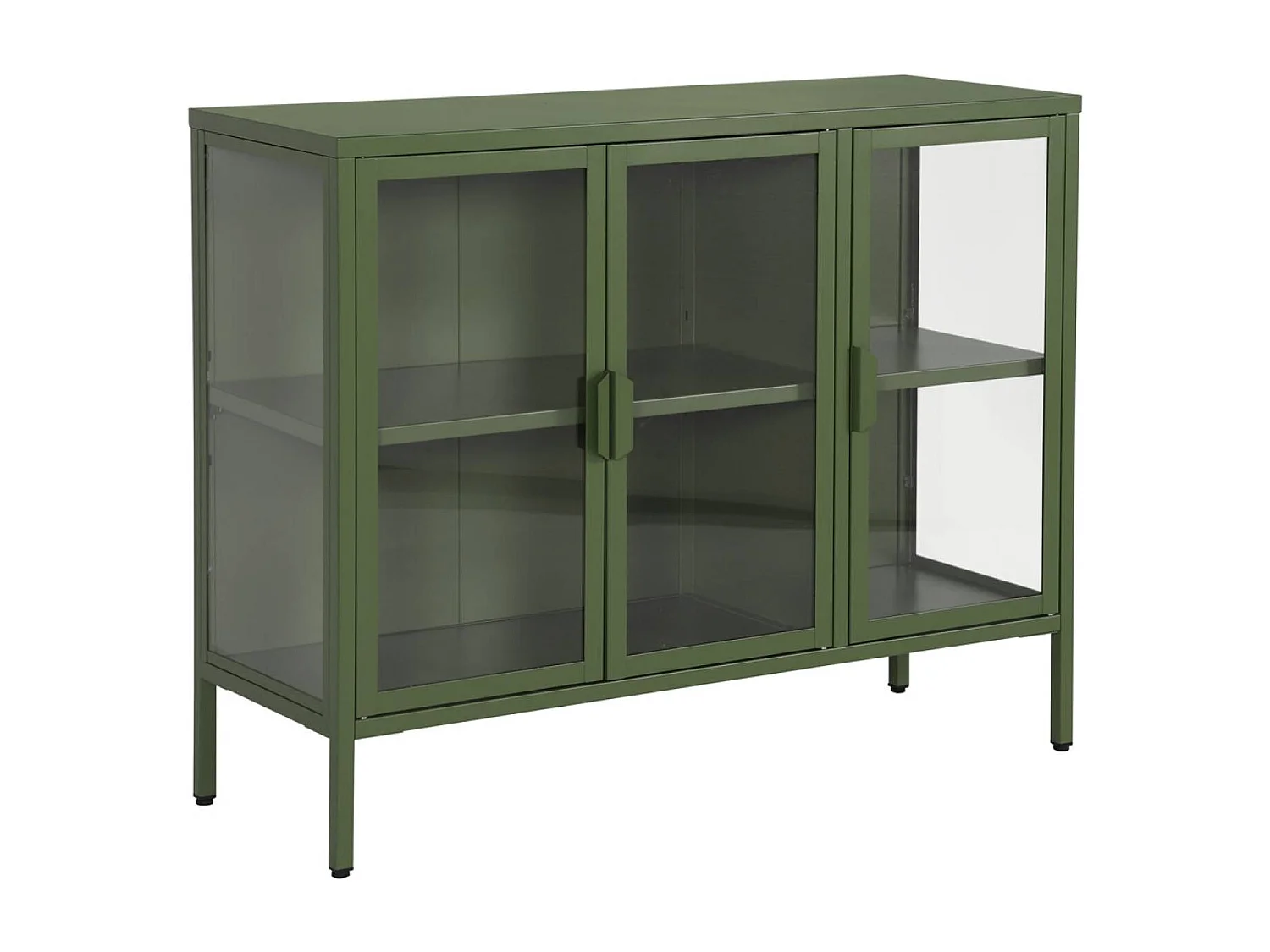 Aparador industrial de metal y vidrio templado 3 puertas, 100cm