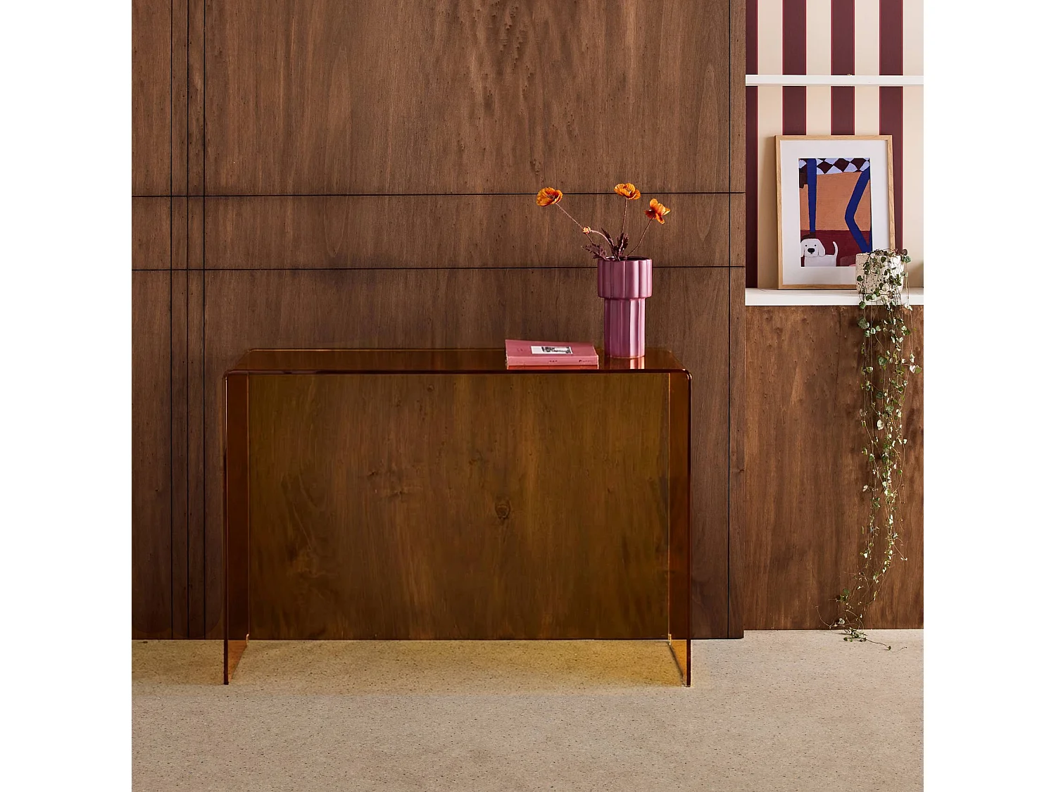 Console rectangulaire en verre trempé 110cm ambre - Glintz