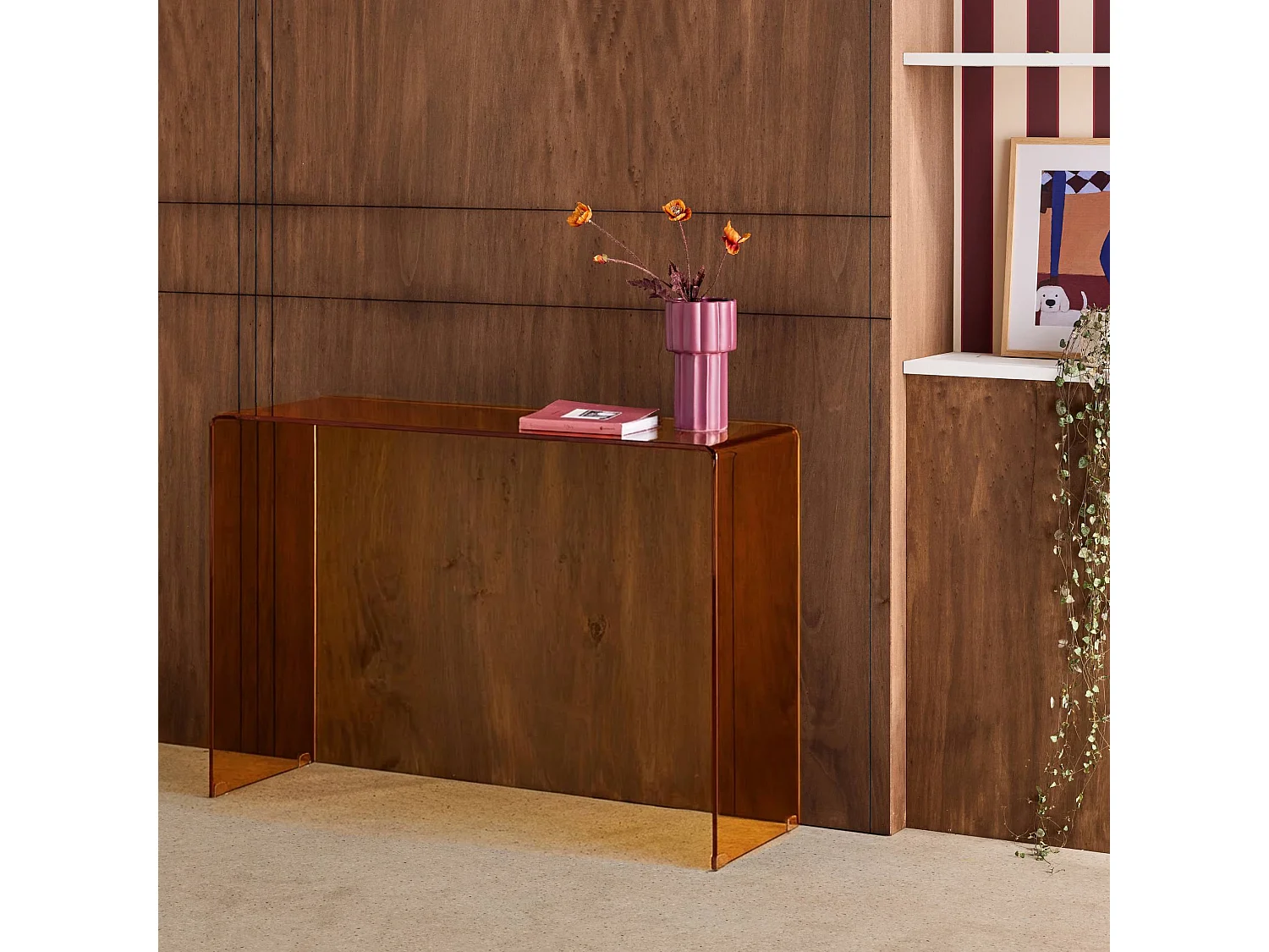 Console rectangulaire en verre trempé 110cm ambre - Glintz