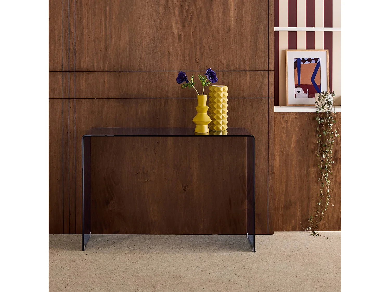 Console rettangolare in cristallo temperato, 110cm, blu grigio