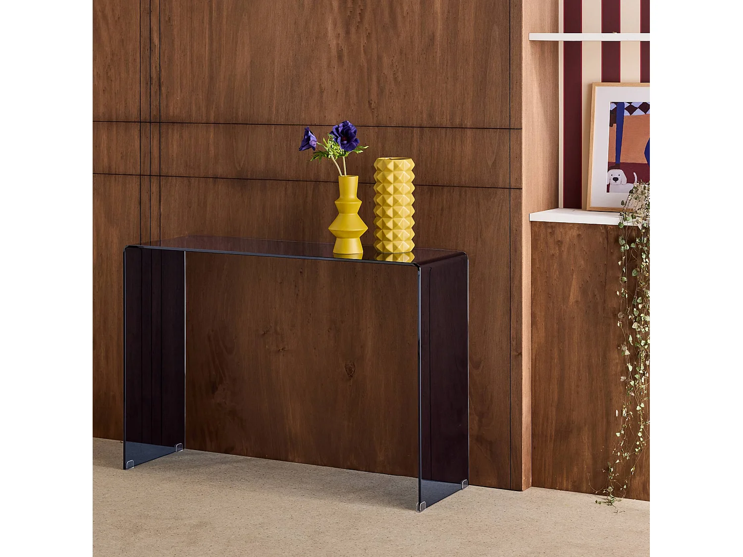 Console rettangolare in cristallo temperato, 110cm, blu grigio