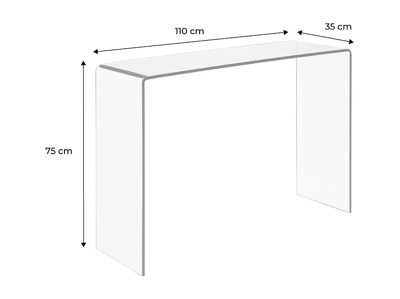 Console rettangolare in cristallo temperato, 110cm, blu grigio