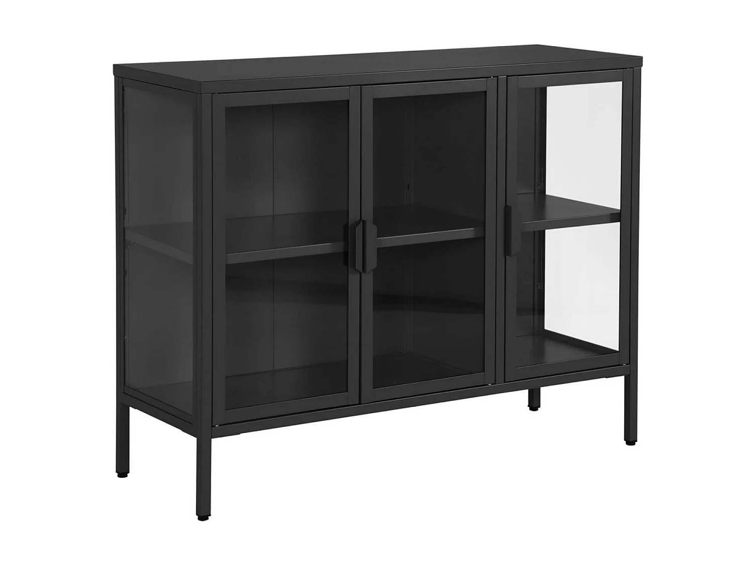 Aparador industrial de metal y vidrio templado 3 puertas, 100cm