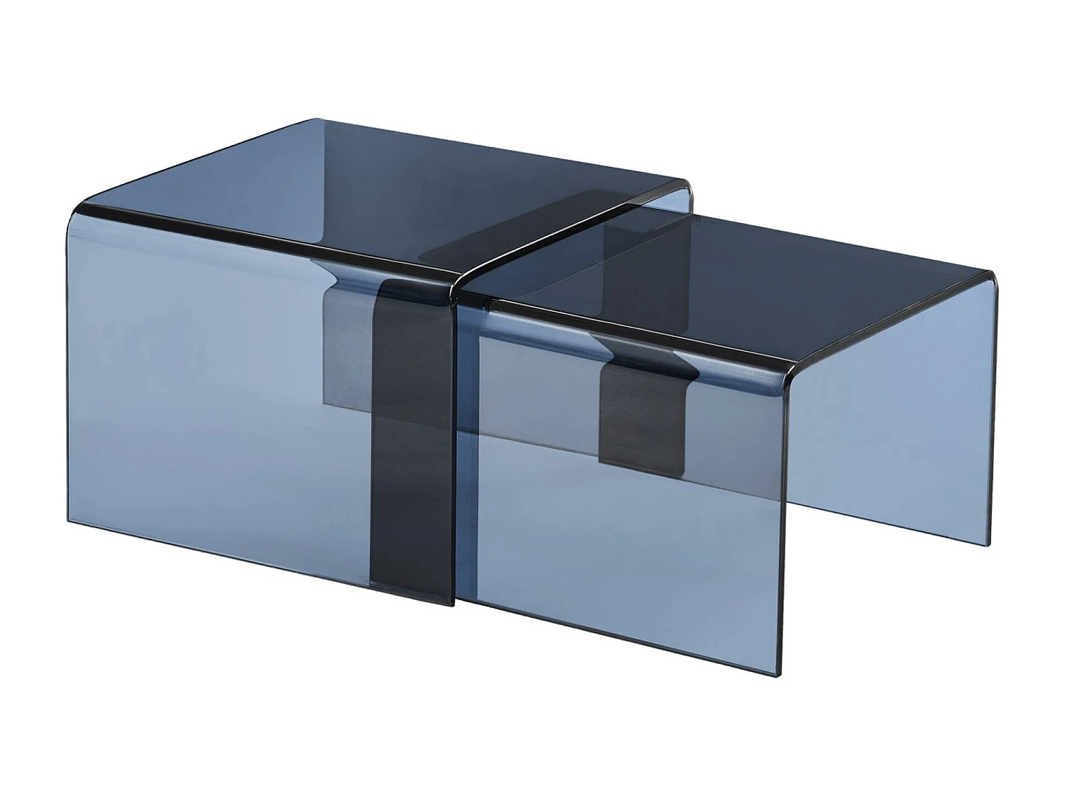 Tables gigognes rectangulaire et carrée verre trempée 50 cm bleu gris - Glintz