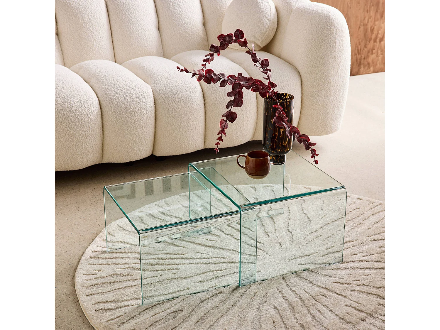 Mesas nido rectangulares y cuadradas de cristal templado transparent