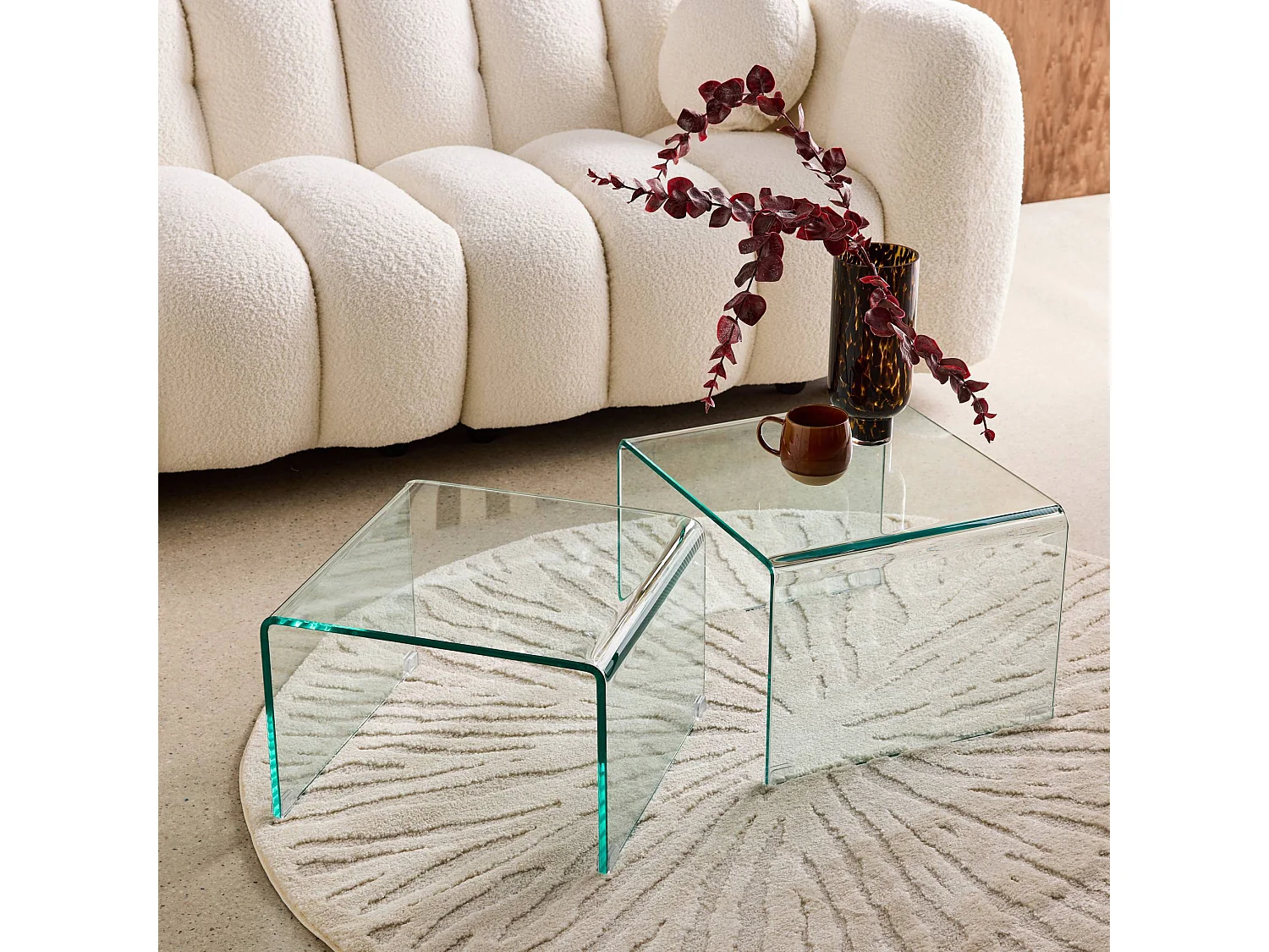 Mesas nido rectangulares y cuadradas de cristal templado transparent