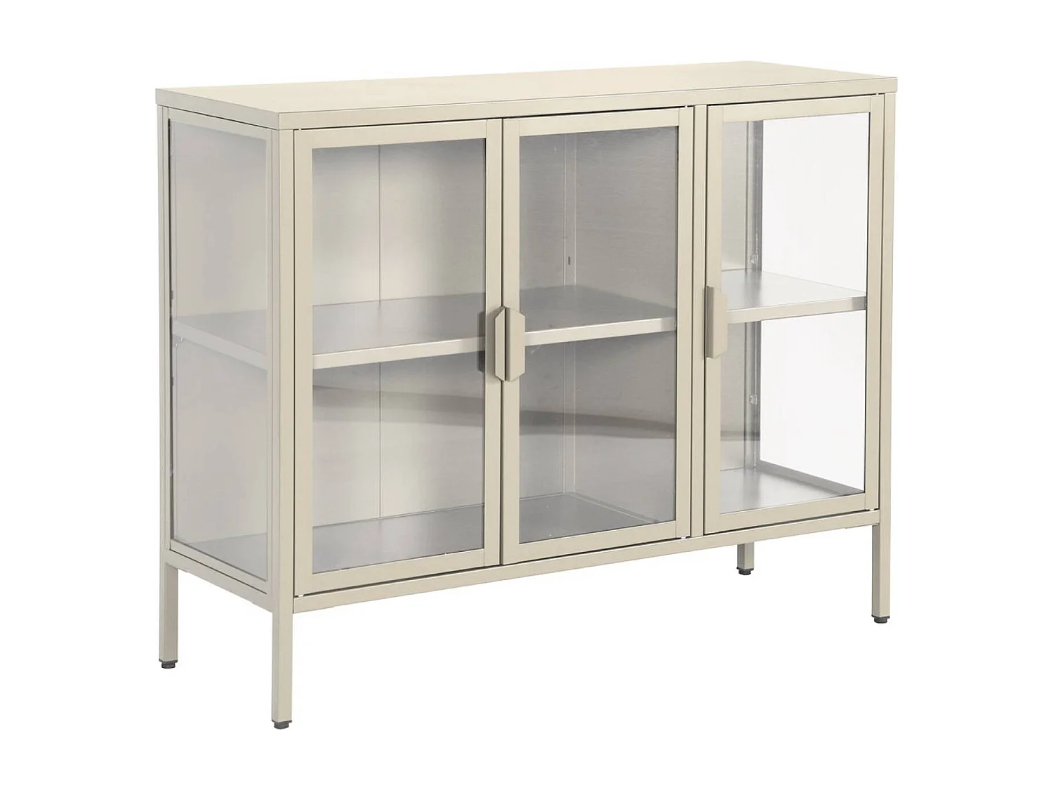 Buffet industriel métal et verre trempé 3 portes 100cm beige - Arkansas