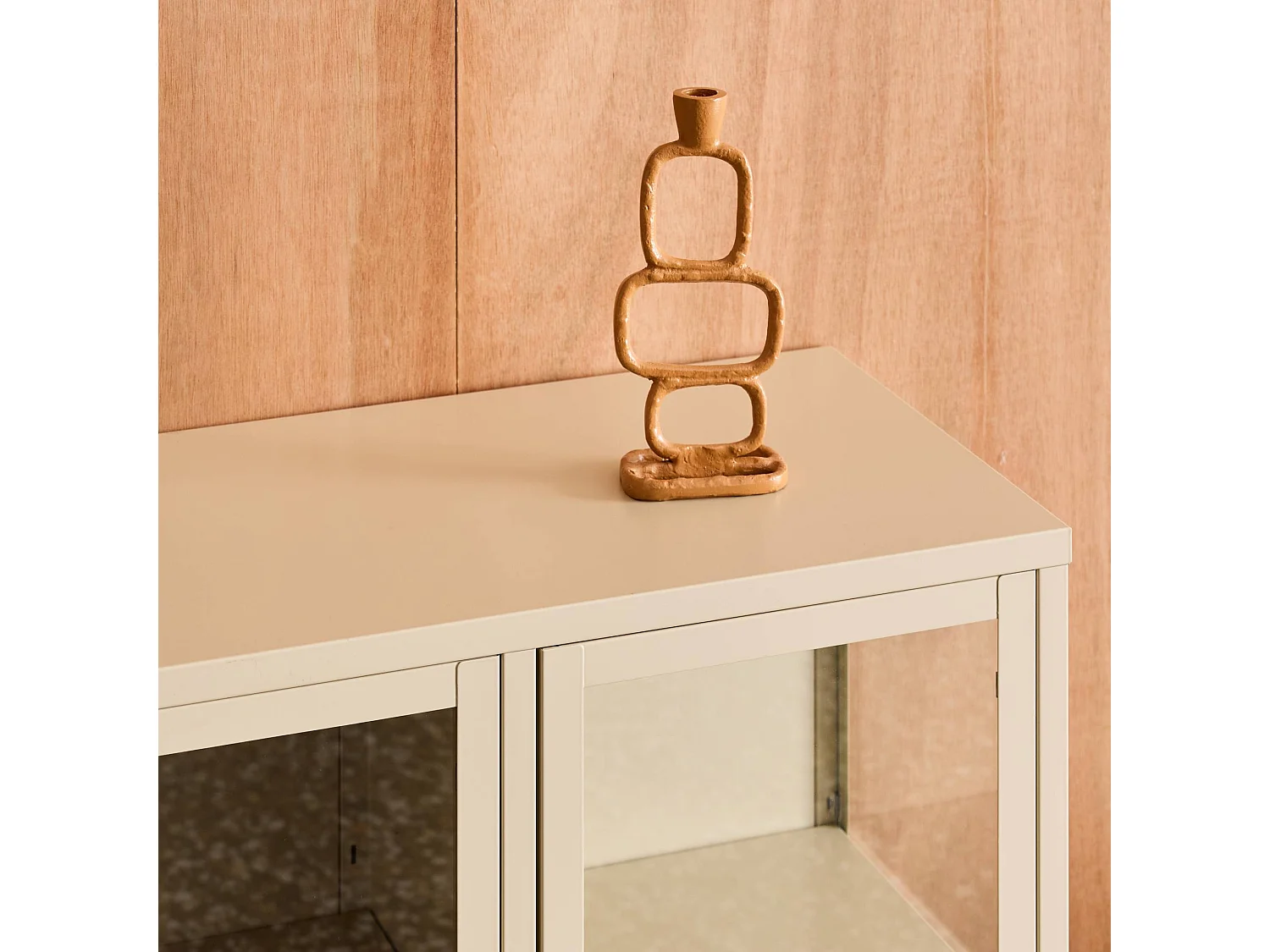 Buffet industriel métal et verre trempé 3 portes 100cm beige - Arkansas