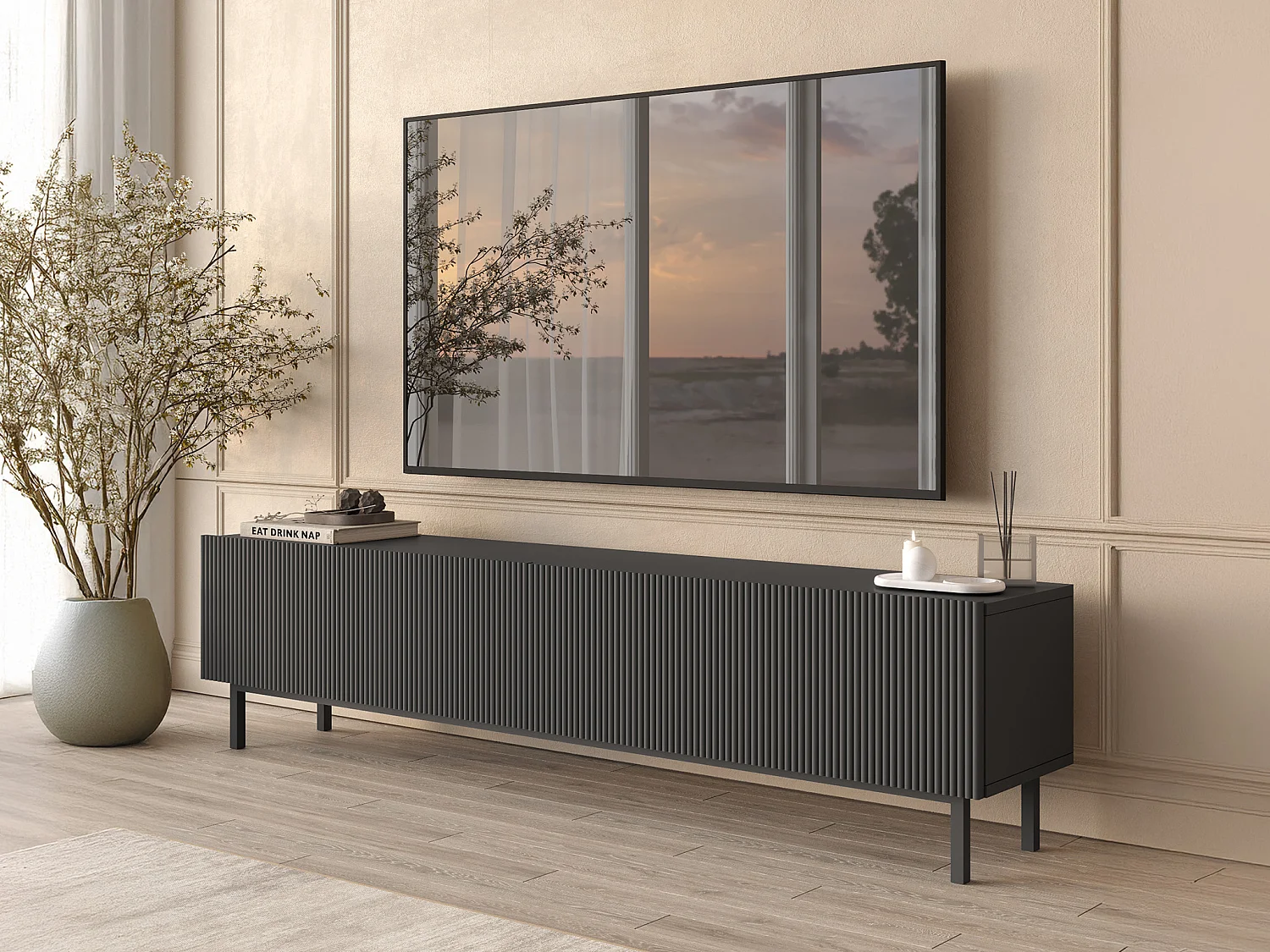 Meuble TV avec 2 portes - Anthracite - ZUMEYA