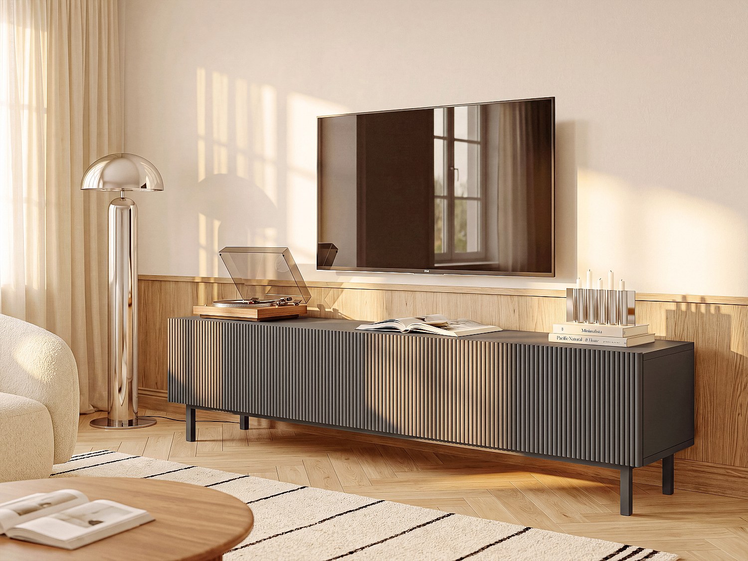 TV-Board mit 2 Türen - Anthrazit - ZUMEYA