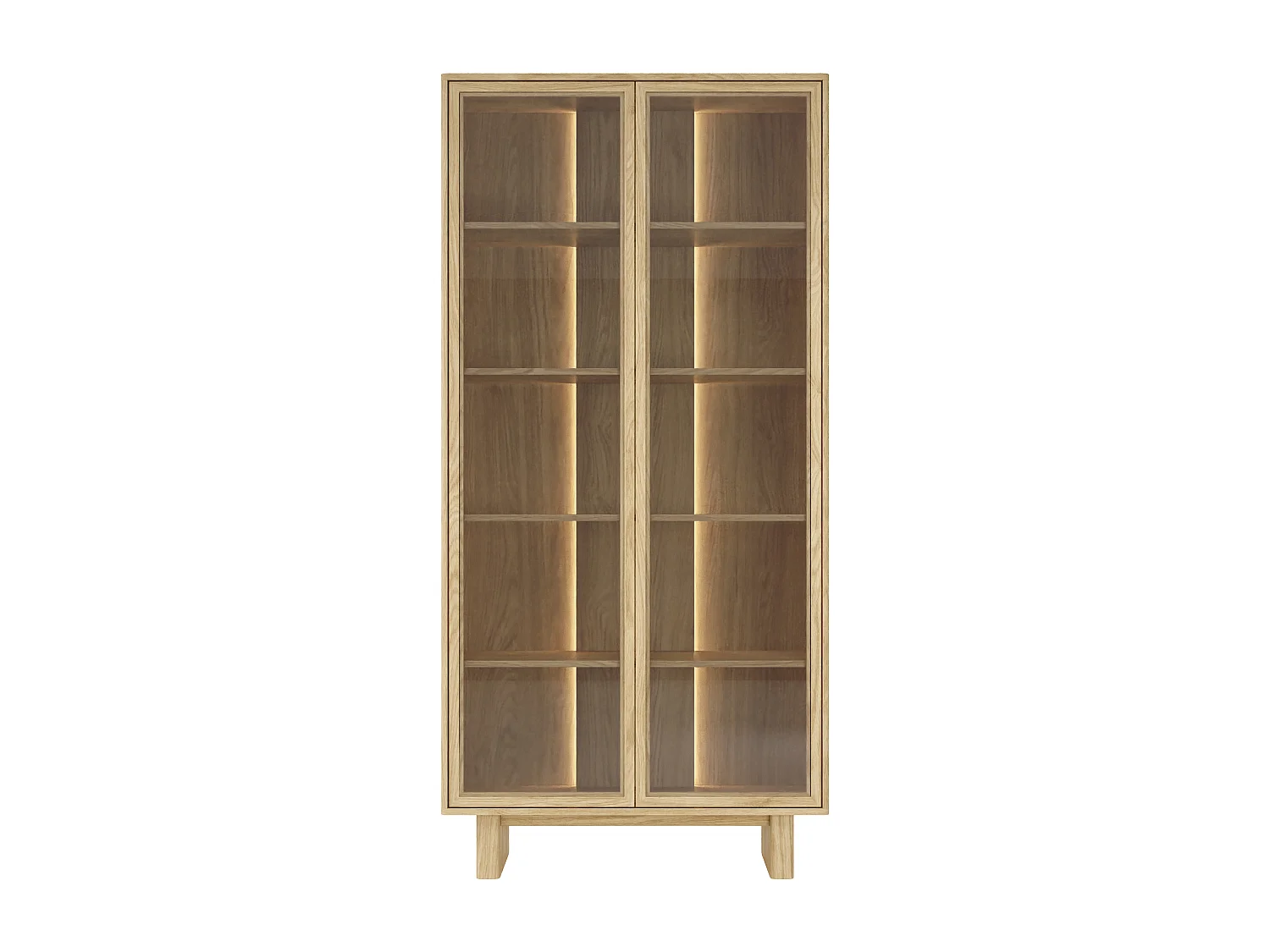Vitrine 2 portes avec LEDS en MDF et verre trempé - Naturel clair - TERLONA
