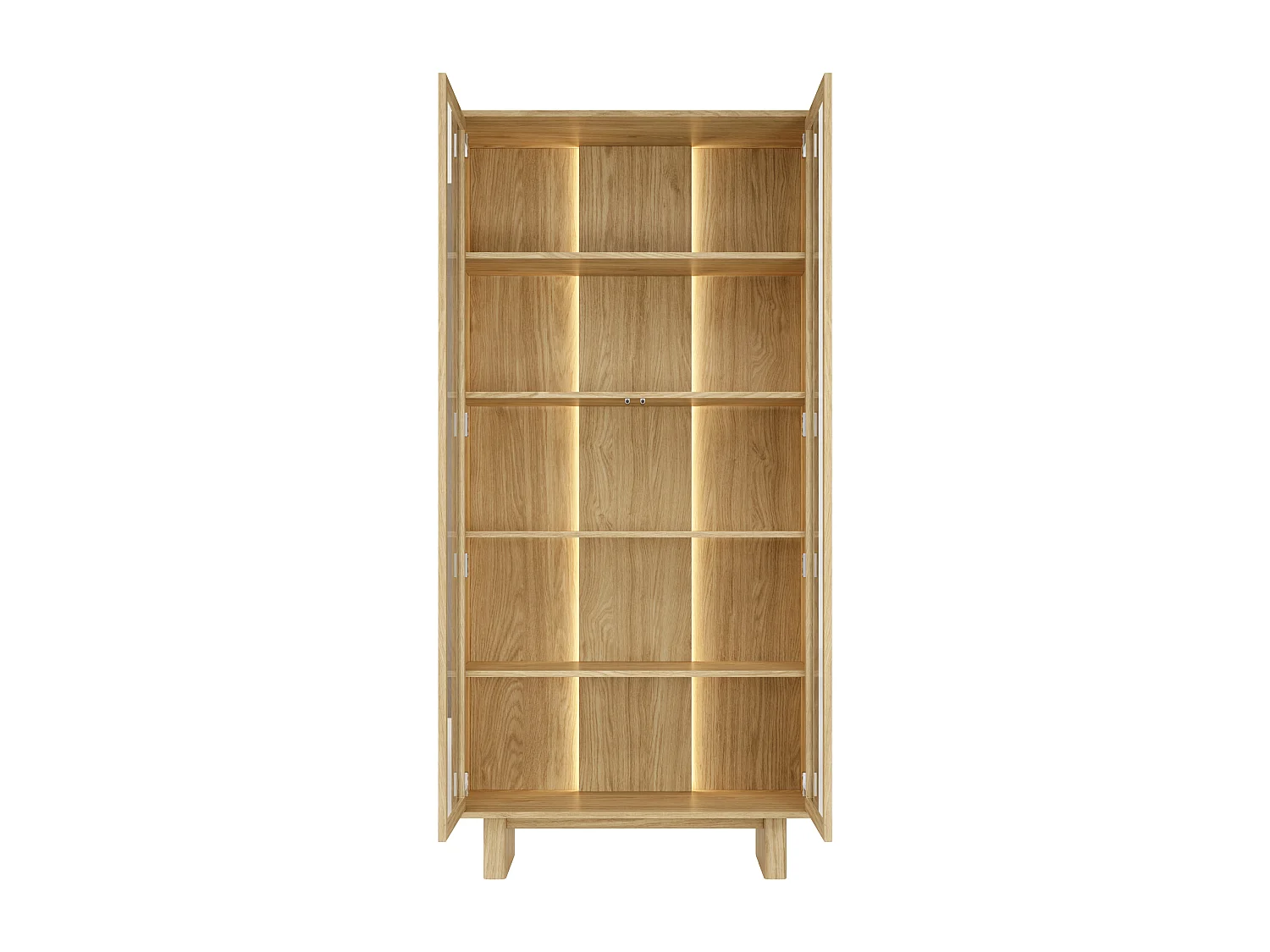 Vitrine 2 portes avec LEDS en MDF et verre trempé - Naturel clair - TERLONA