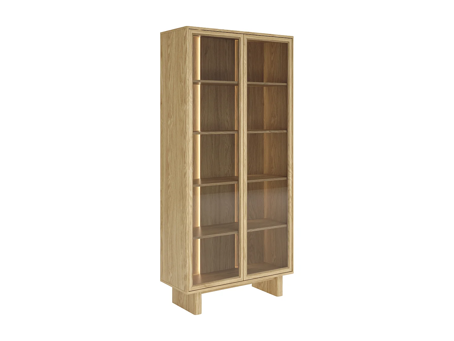Vitrine 2 portes avec LEDS en MDF et verre trempé - Naturel clair - TERLONA