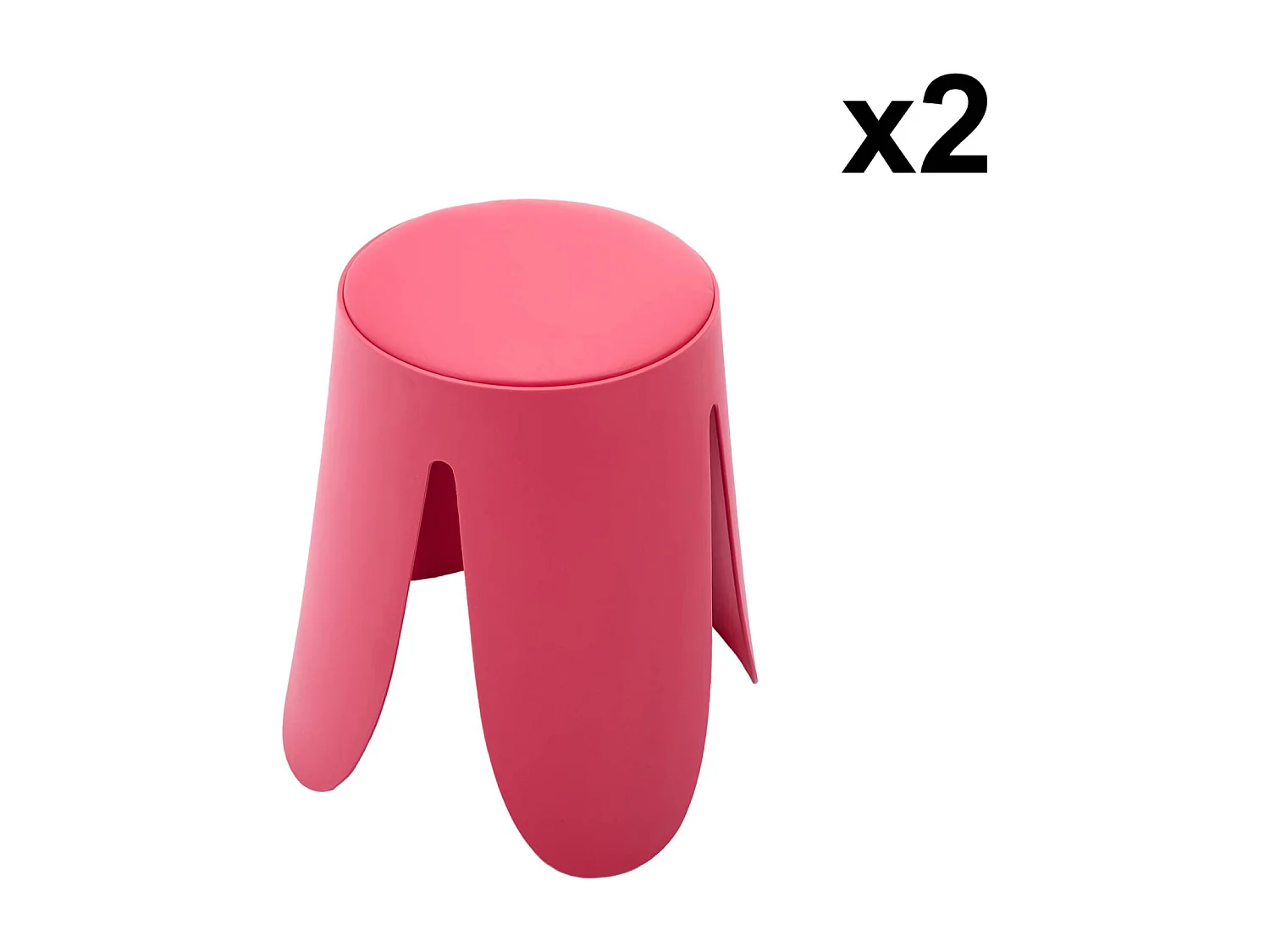 Set de 2 tabourets empilables. simili cuir rose. NIKI. Ø30 / 44 x H46cm