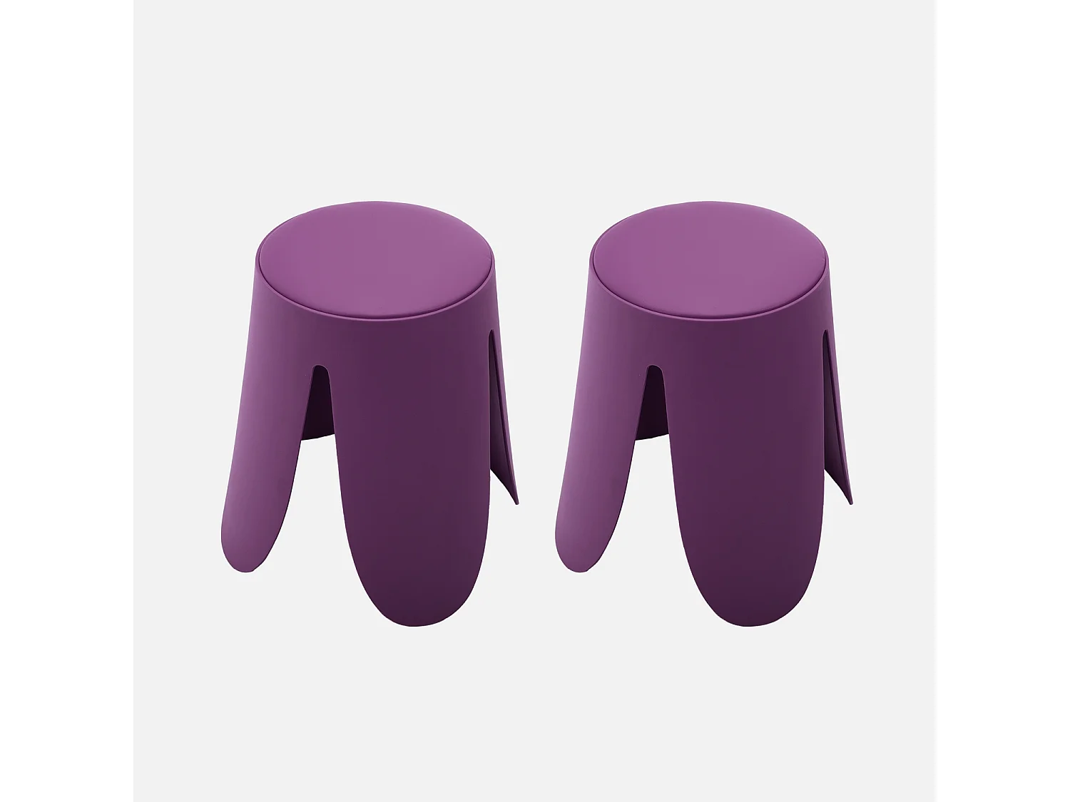 Set de 2 tabourets empilables. simili cuir violet. NIKI. Ø30 / 44 x H46cm