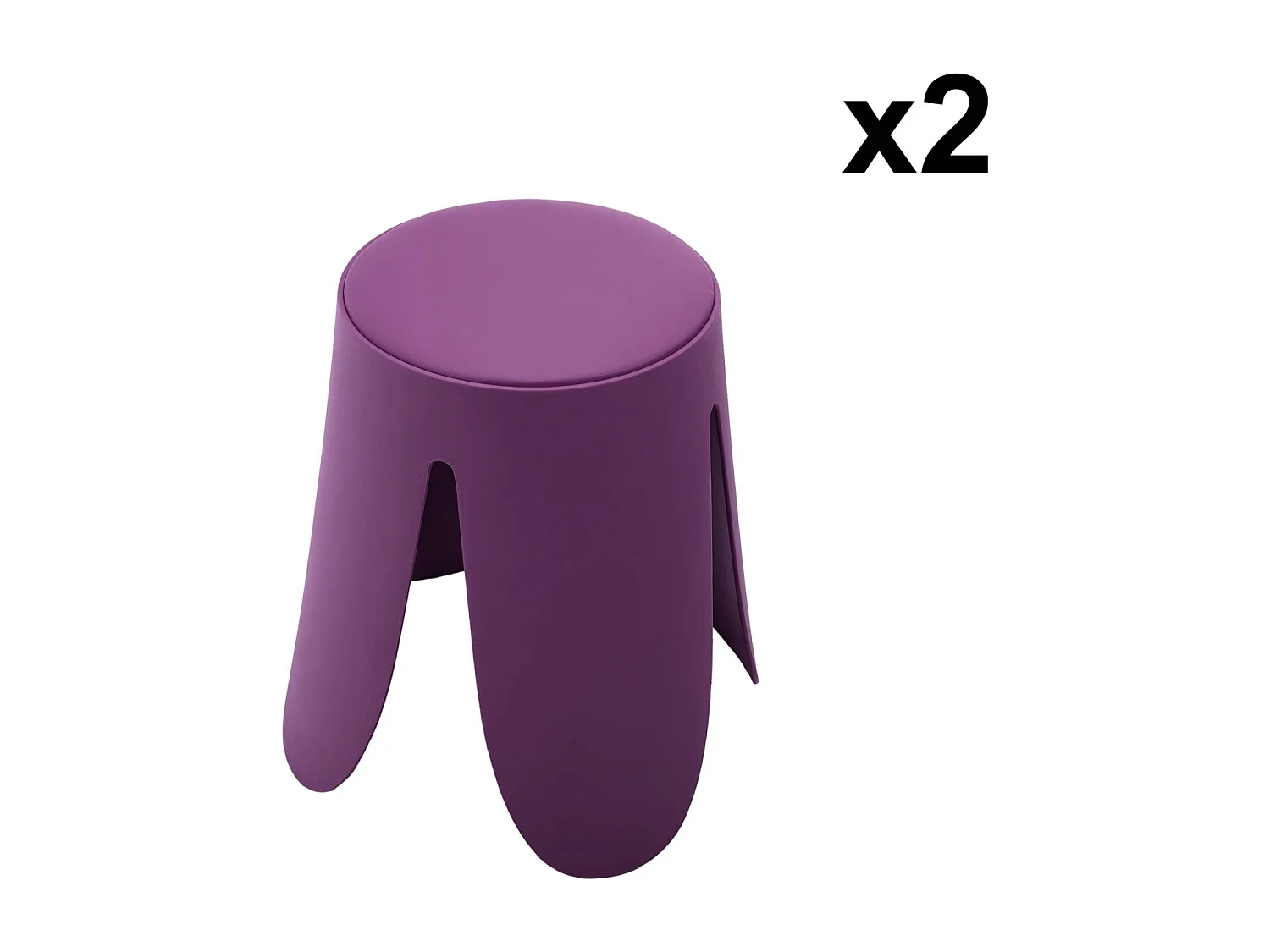 Set de 2 tabourets empilables. simili cuir violet. NIKI. Ø30 / 44 x H46cm