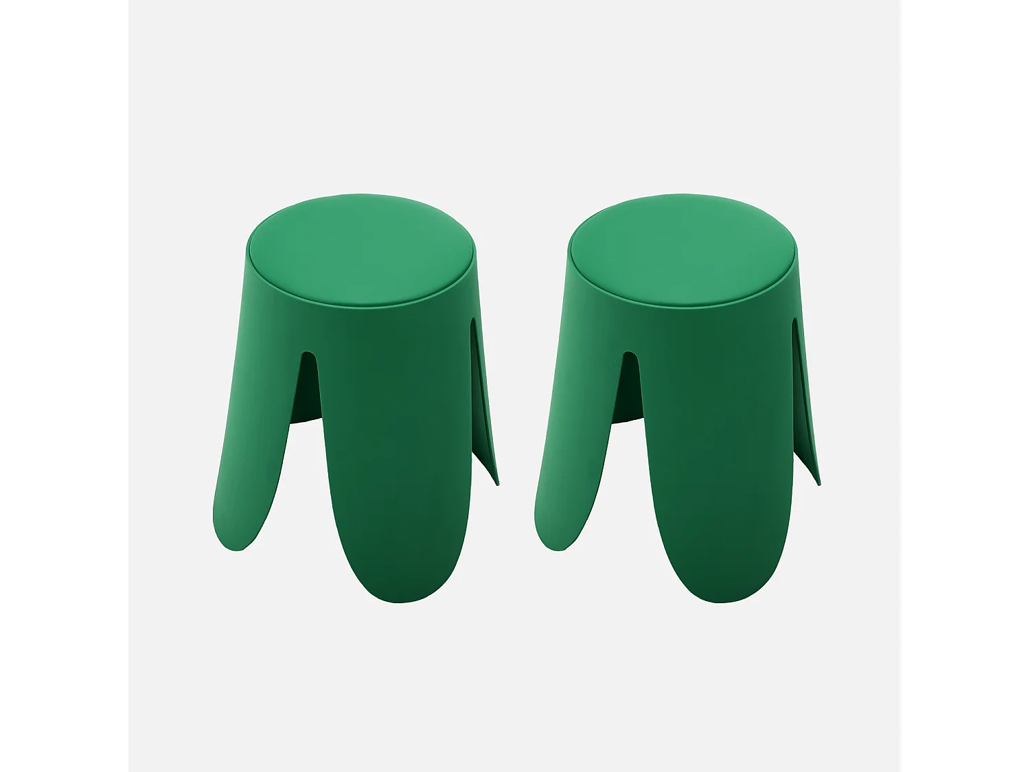 Set de 2 tabourets empilables. simili cuir vert. NIKI. Ø30 / 44 x H46cm