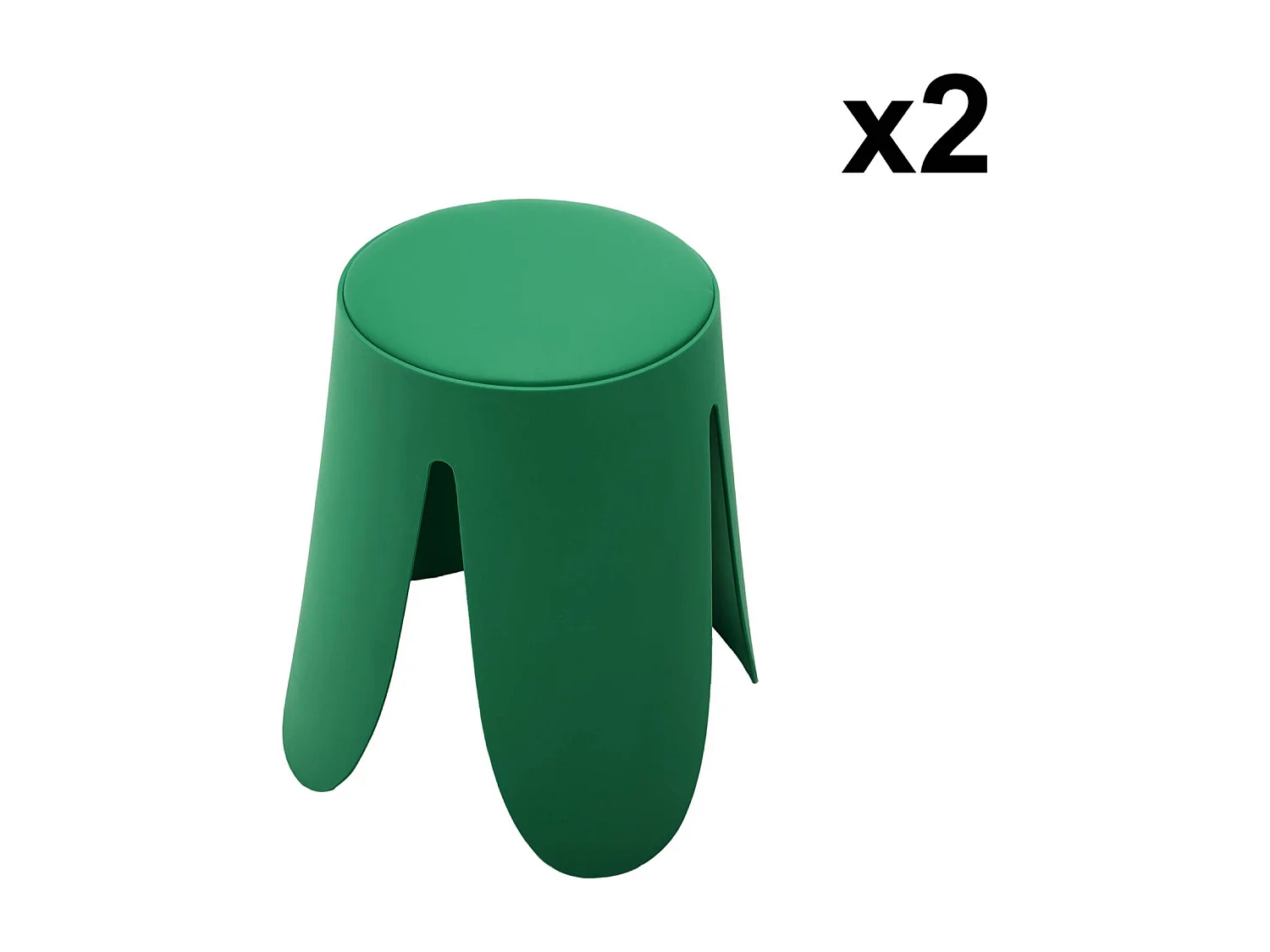 Set de 2 tabourets empilables. simili cuir vert. NIKI. Ø30 / 44 x H46cm