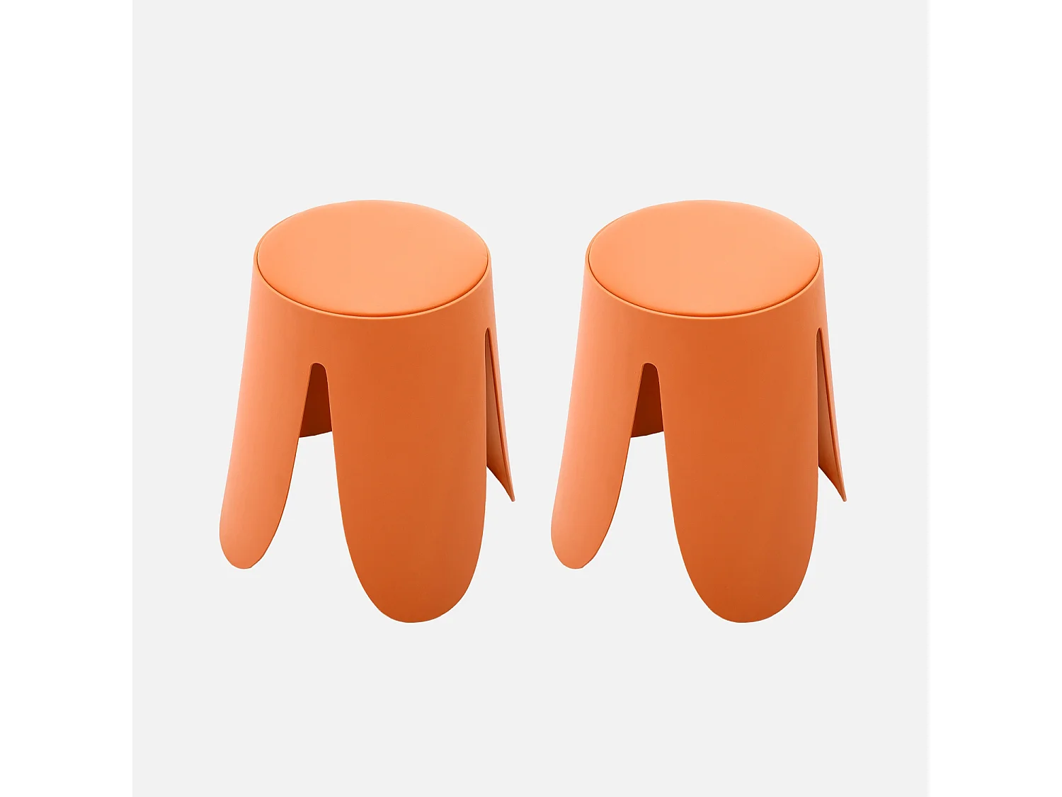 Set de 2 tabourets empilables. simili cuir orange. NIKI. Ø30 / 44 x H46cm