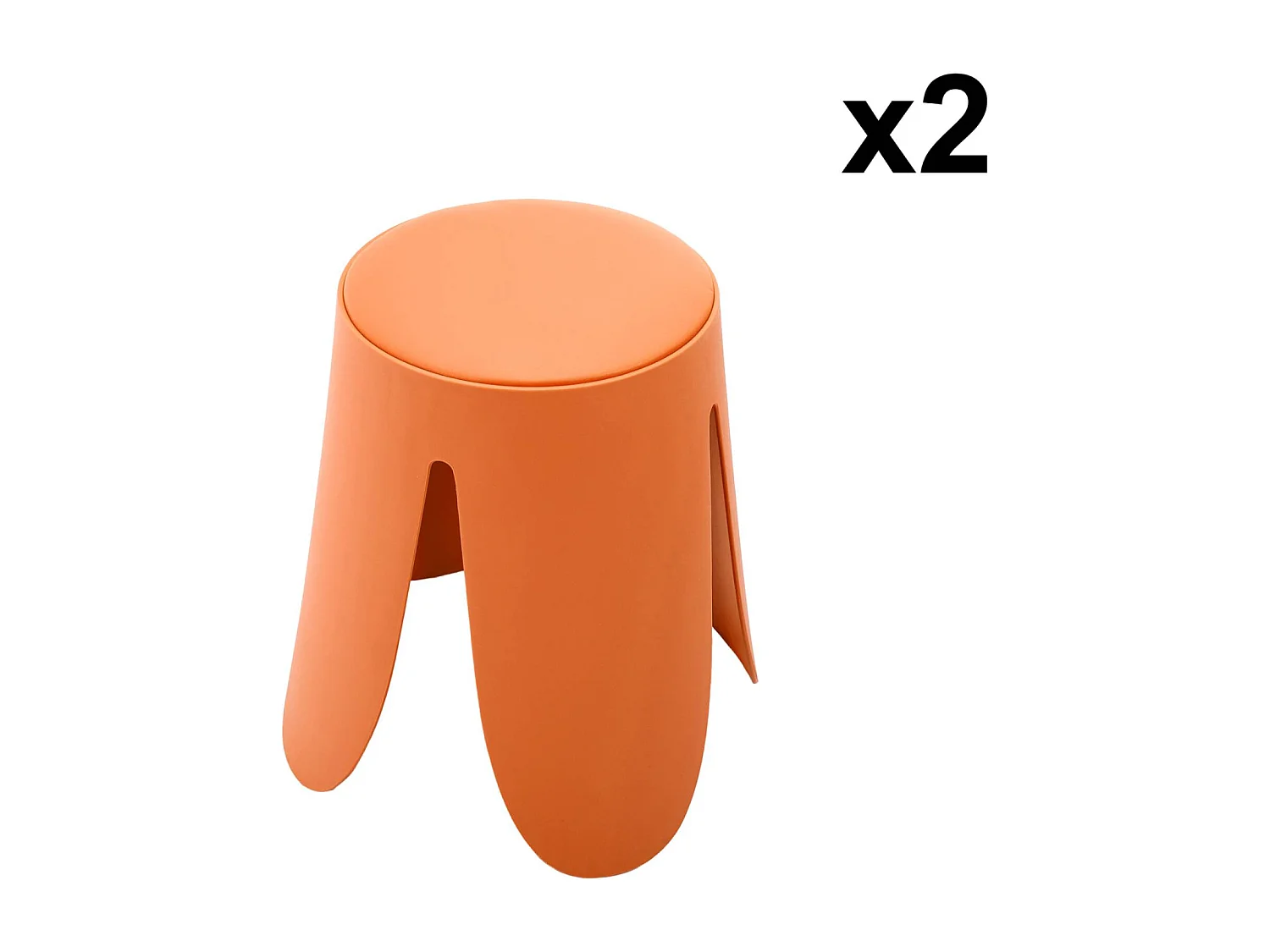 Set de 2 tabourets empilables. simili cuir orange. NIKI. Ø30 / 44 x H46cm