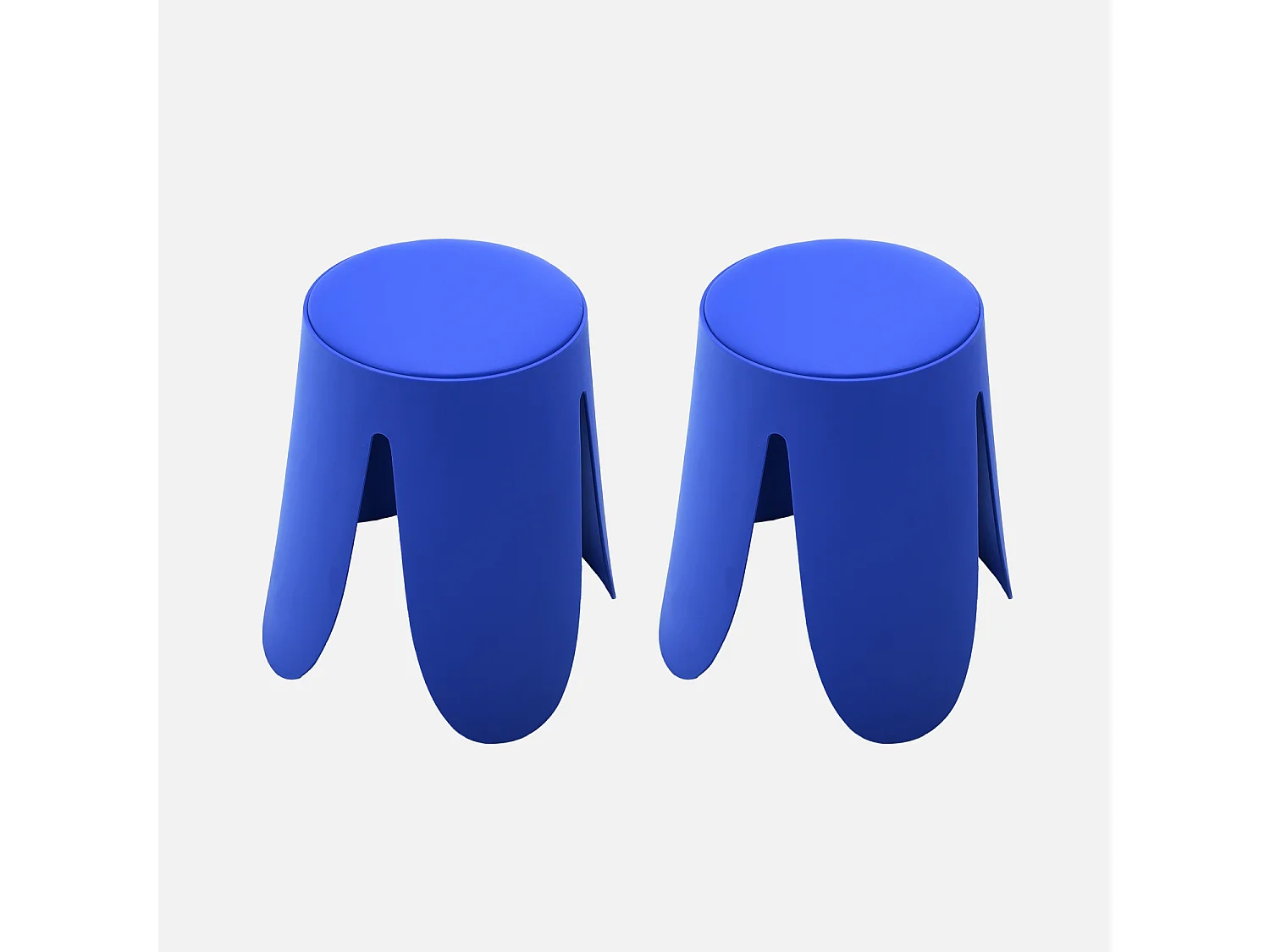 Set de 2 tabourets empilables. simili cuir bleu. NIKI. Ø30 / 44 x H46cm