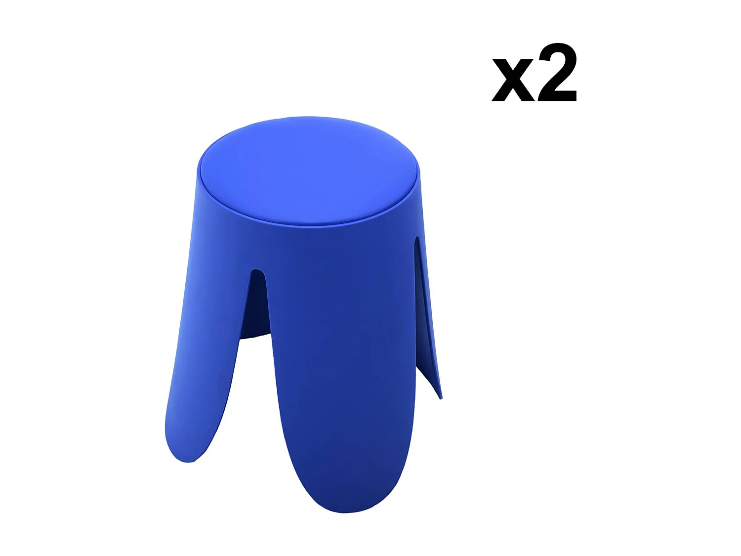 Set de 2 tabourets empilables. simili cuir bleu. NIKI. Ø30 / 44 x H46cm