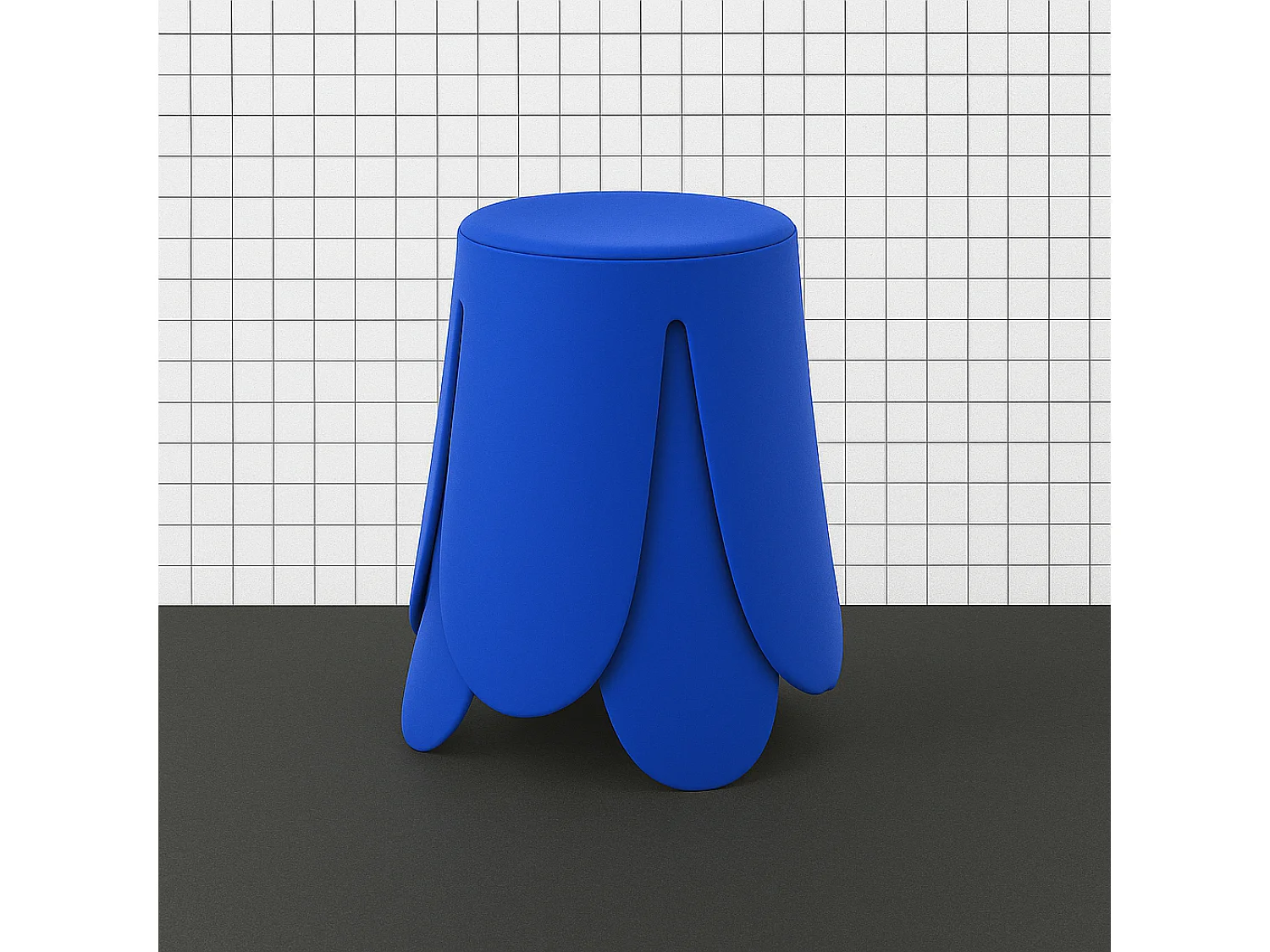 Set de 2 tabourets empilables. simili cuir bleu. NIKI. Ø30 / 44 x H46cm