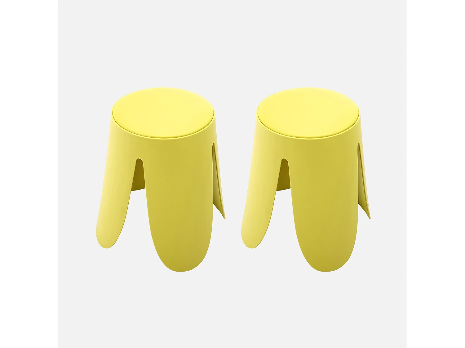 Set de 2 tabourets empilables. simili cuir jaune. NIKI. Ø30 / 44 x H46cm