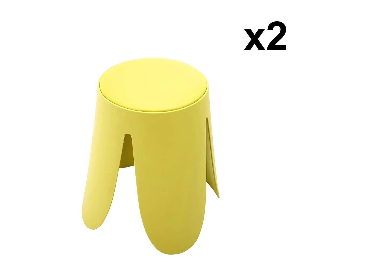 Set de 2 tabourets empilables. simili cuir jaune. NIKI. Ø30 / 44 x H46cm
