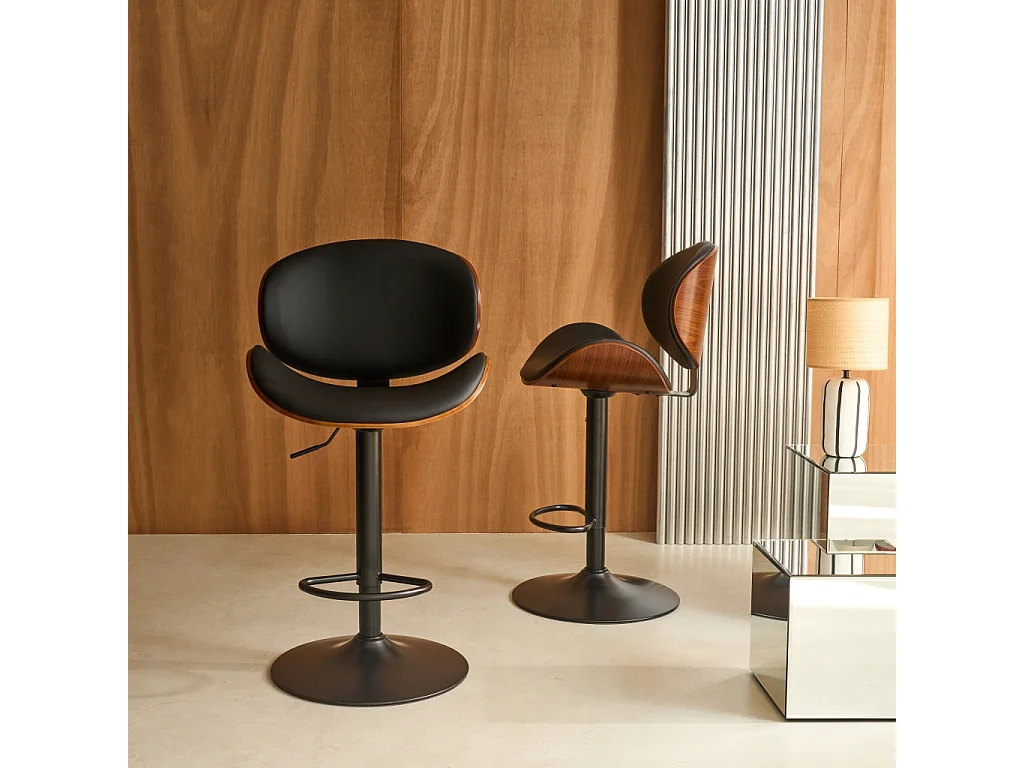 Set di 2 sgabelli da bar regolabile decorazione legno curvato e