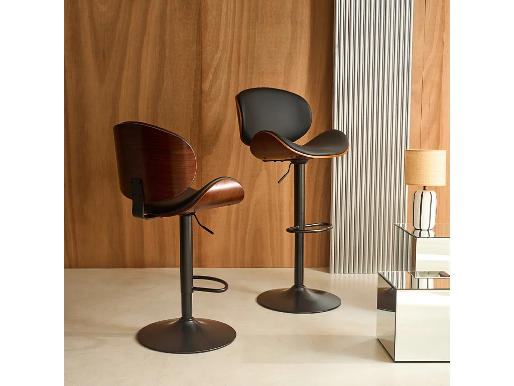Set di 2 sgabelli da bar regolabile decorazione legno curvato e