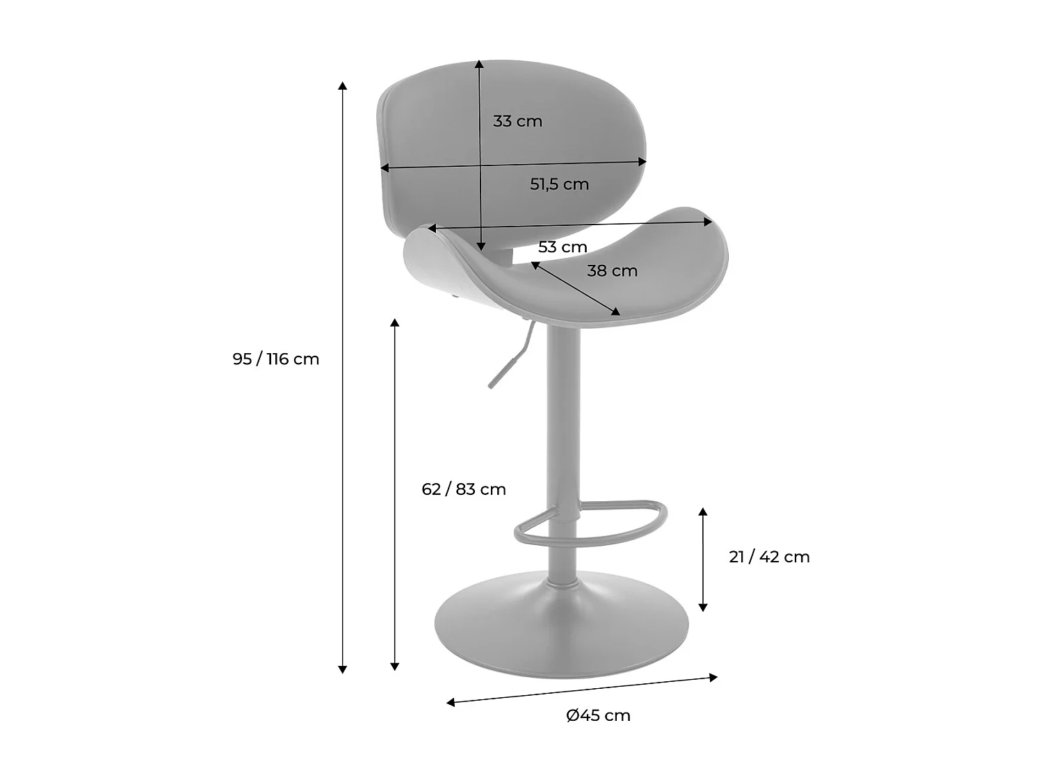 Set di 2 sgabelli da bar regolabile decorazione legno curvato e