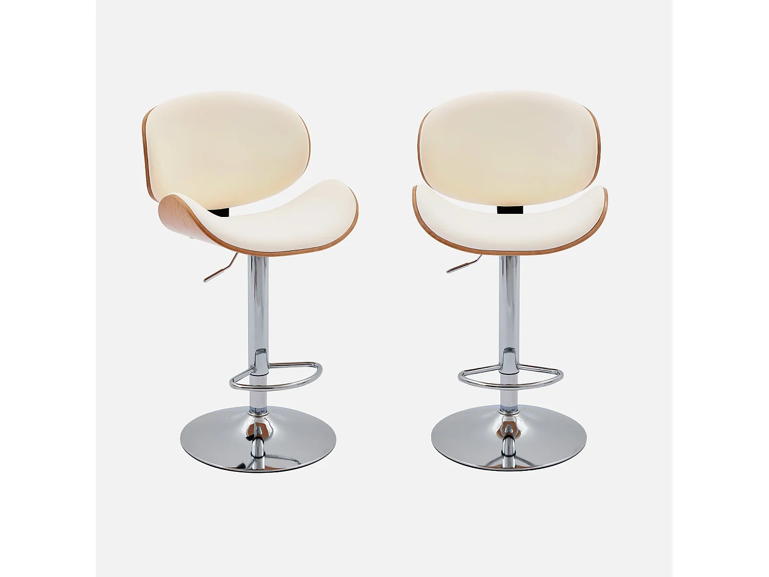 Taburete de bar ajustable curvado en polipiel, set de 2 roble