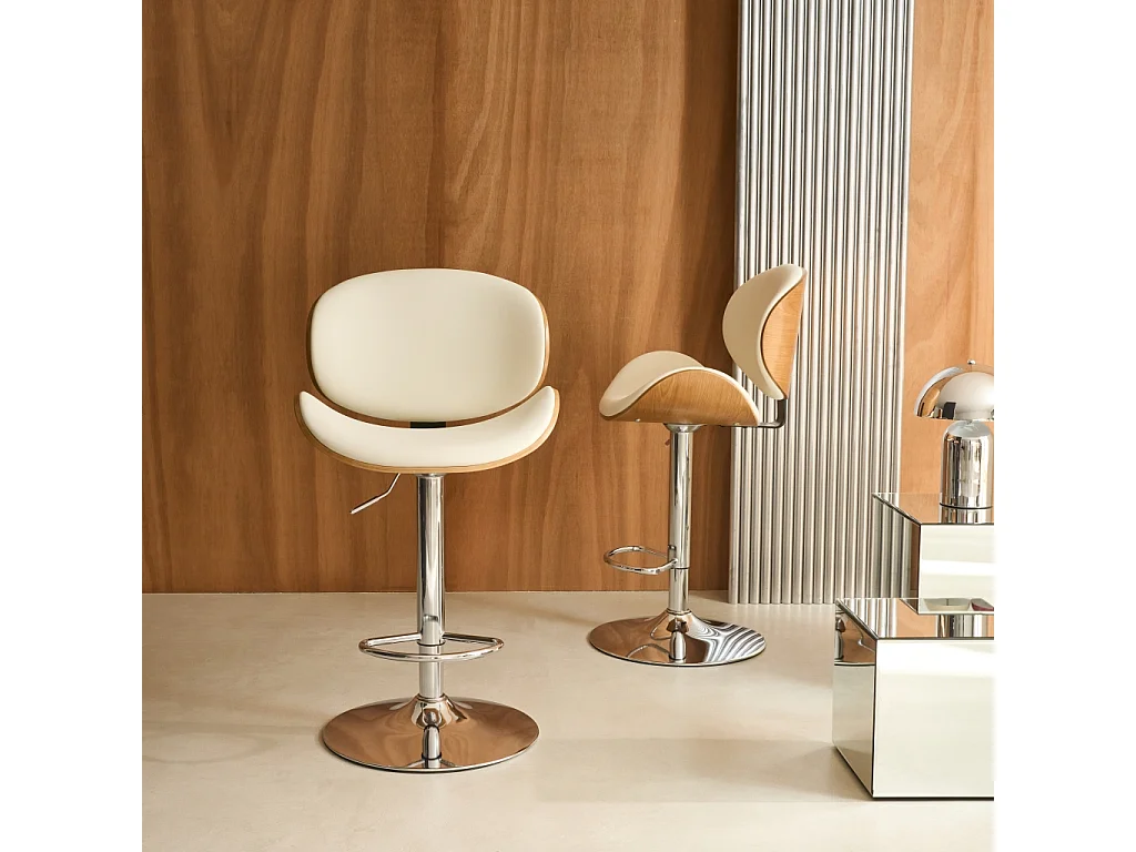 Taburete de bar ajustable curvado en polipiel, set de 2 roble