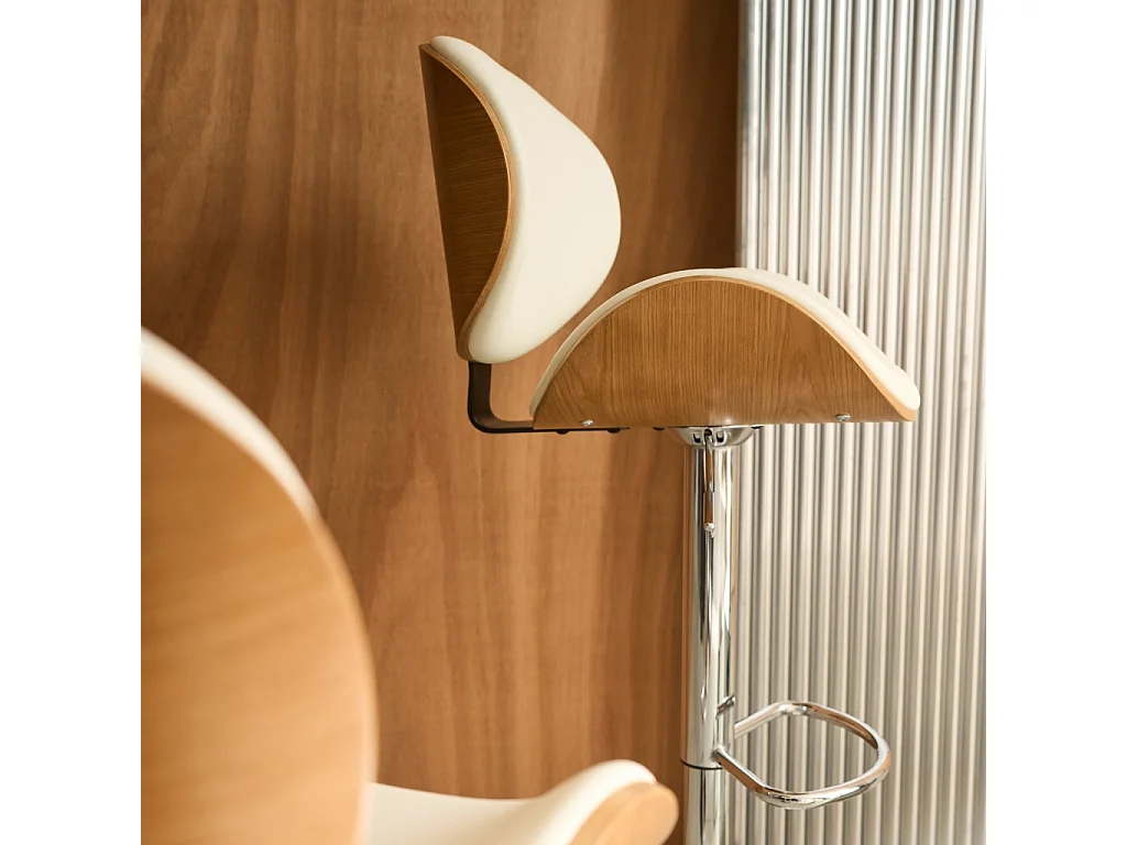 Taburete de bar ajustable curvado en polipiel, set de 2 roble