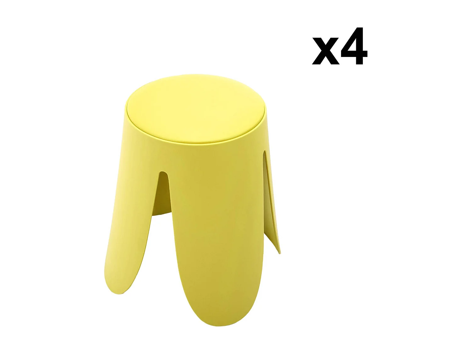 Set de 4 tabourets empilables simili cuir jaune. Niki Ø30 / 44 x H46cm