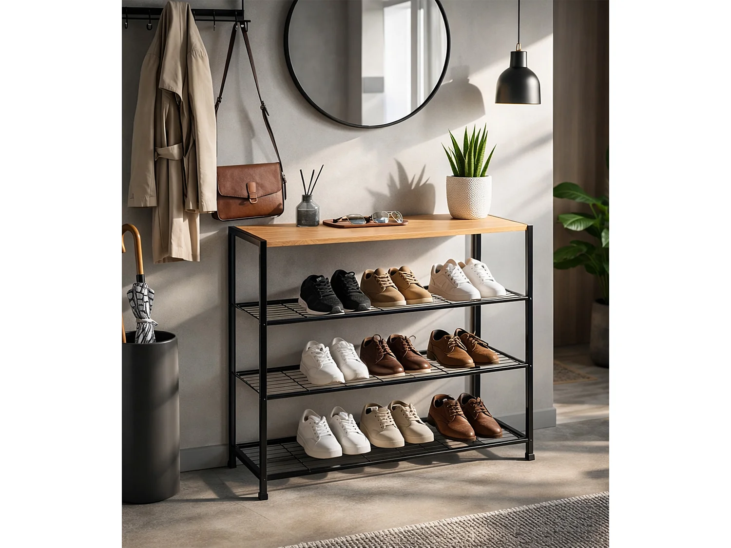 Estantería con 4 estantes de estilo industrial 63x63x30 cm efecto roble color beige Kraft