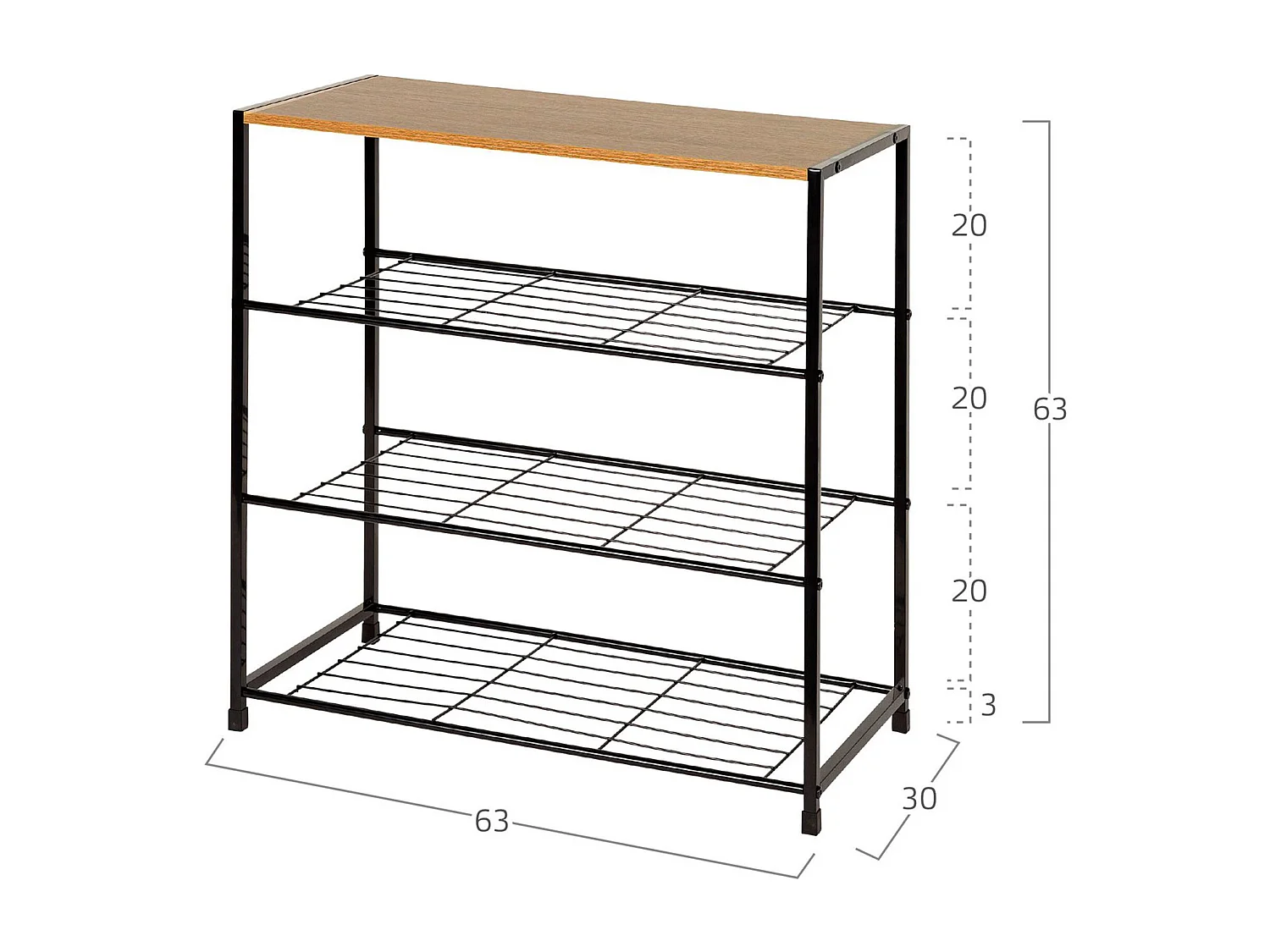 Estantería con 4 estantes de estilo industrial 63x63x30 cm efecto roble color beige Kraft