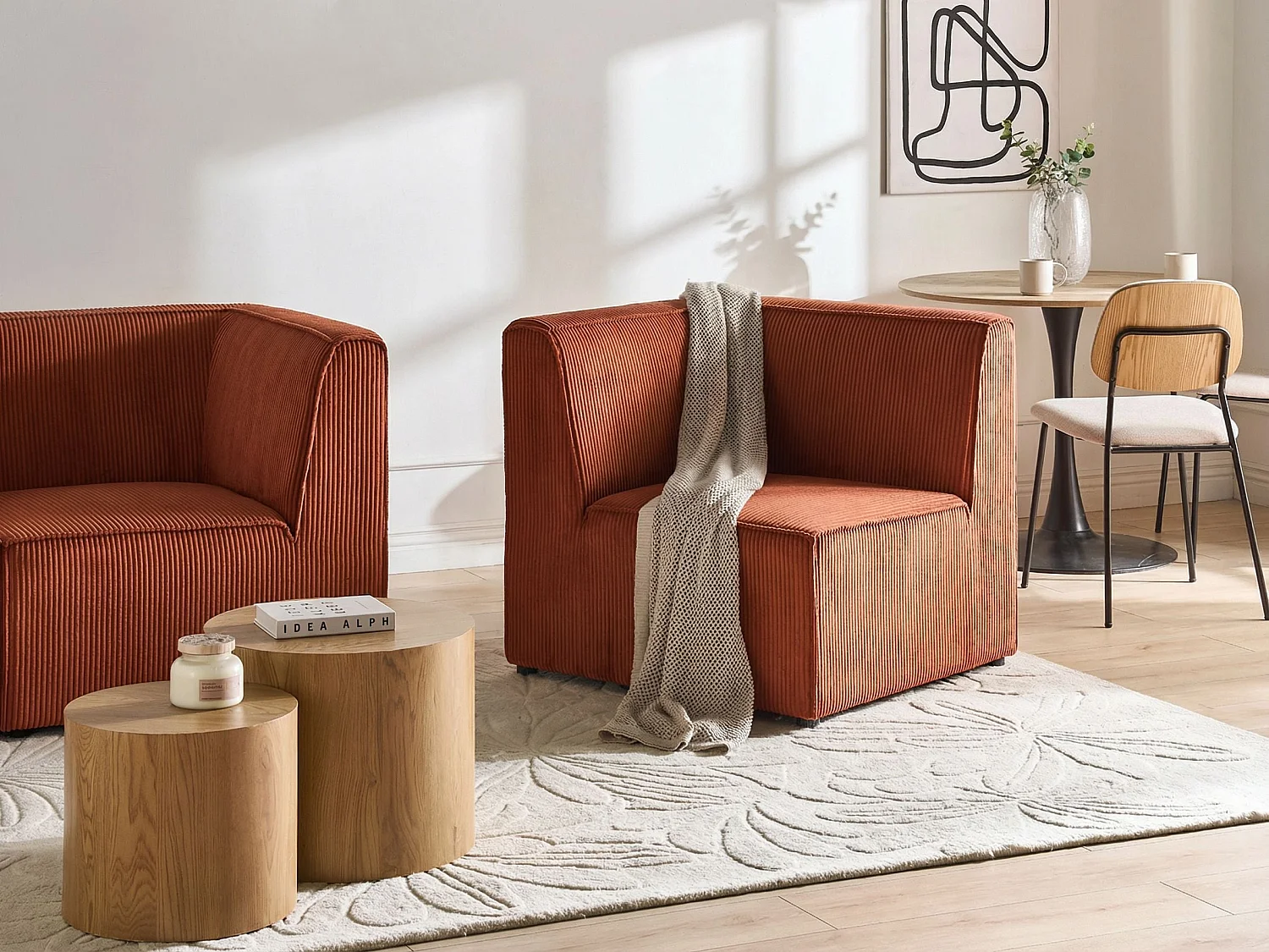 Module d'angle LEMVIG Velours côtelé Marron doré Côté droit