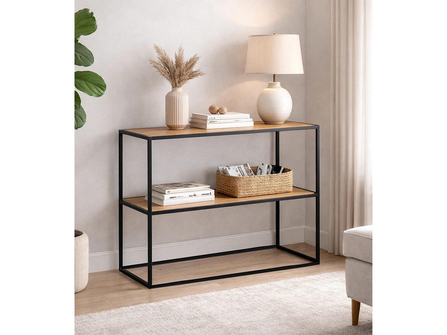 Estantería con 2 estantes acabado roble 76x63x60 cm estilo industrial color beige Kraft II