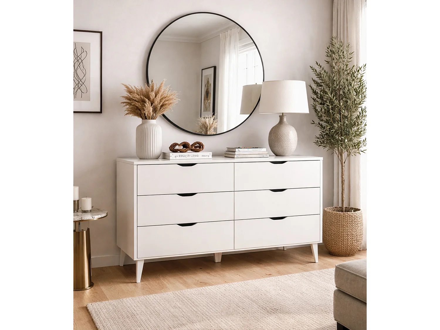 Cómoda con 6 cajones 80x119x40 cm de tablero de partículas melaminizado color blanco Ares