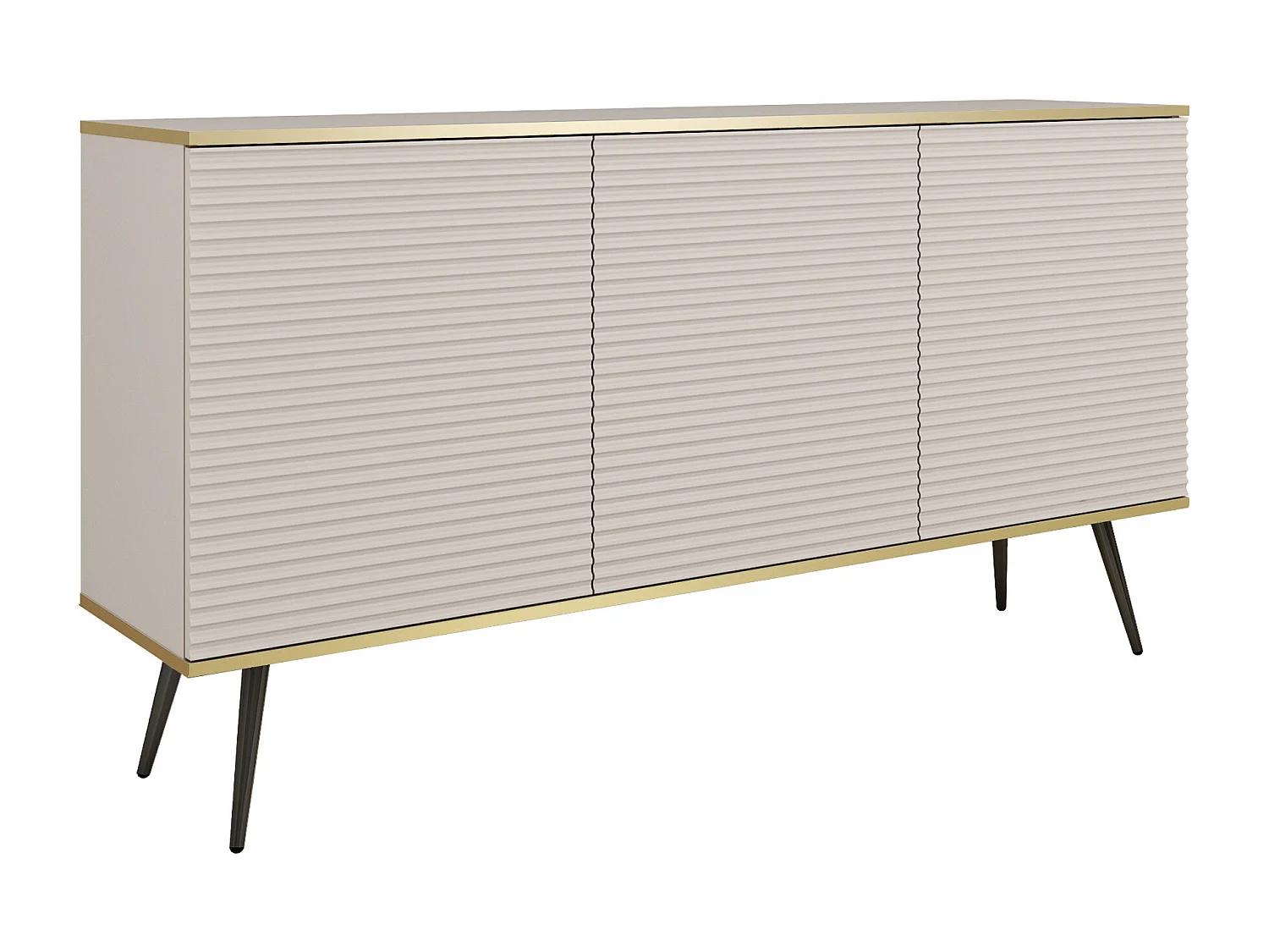 Komoda: Beżowa, nogi czarne, 160 x 85 x 39 cm, fronty ryflowane