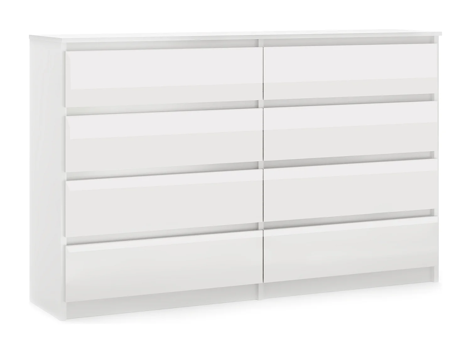 Cassetto semplice 140 cm bianco/bianco lucido con 8 cassetti