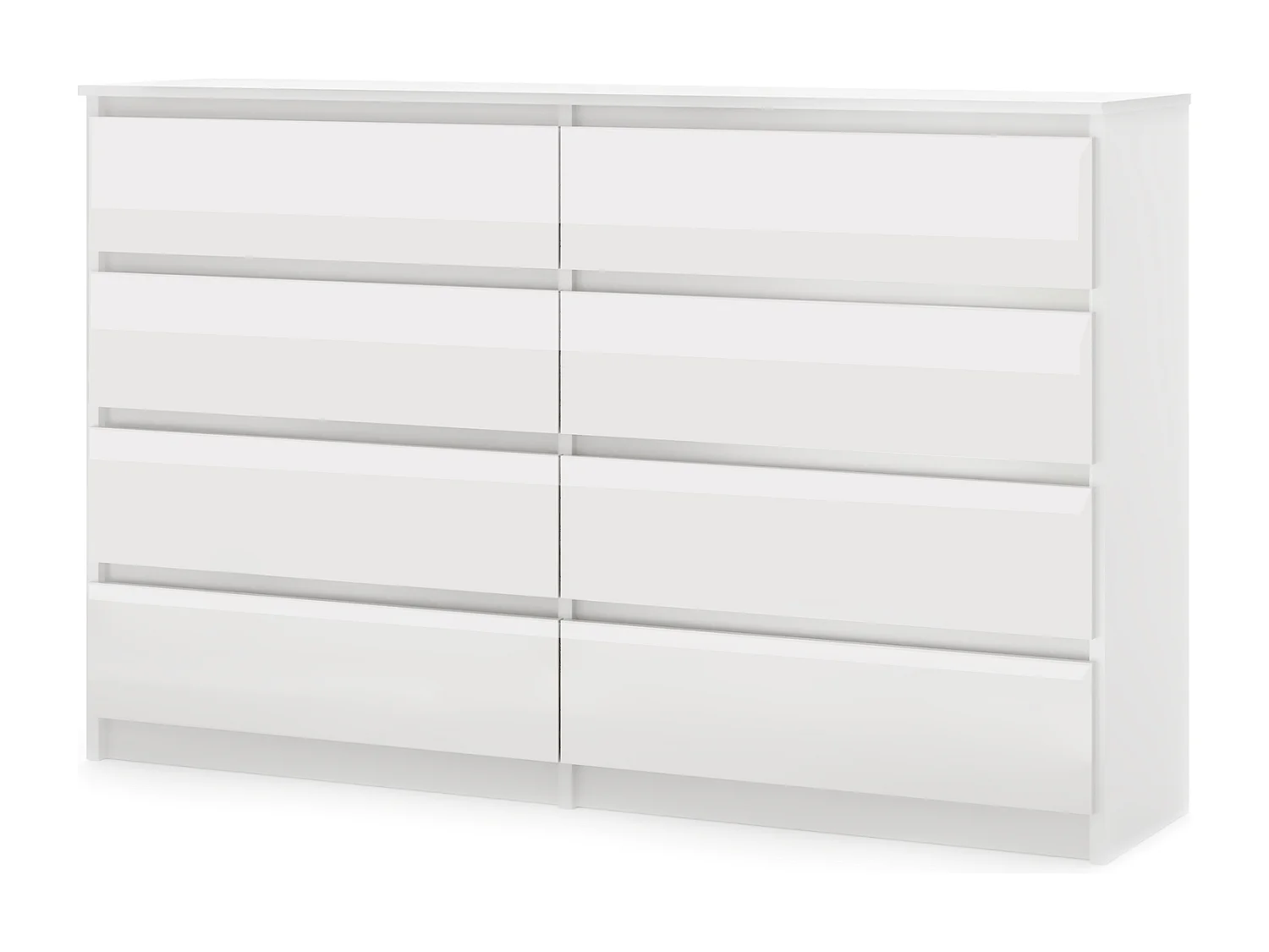 Cassetto semplice 140 cm bianco/bianco lucido con 8 cassetti