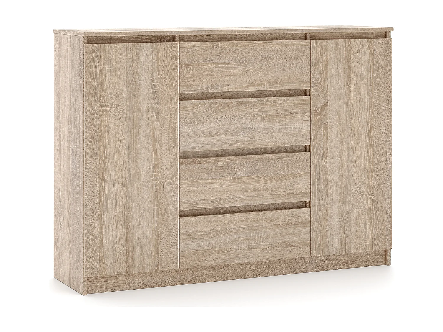 Commode Simple 140 cm en chêne Sonoma 2 portes 4 tiroirs