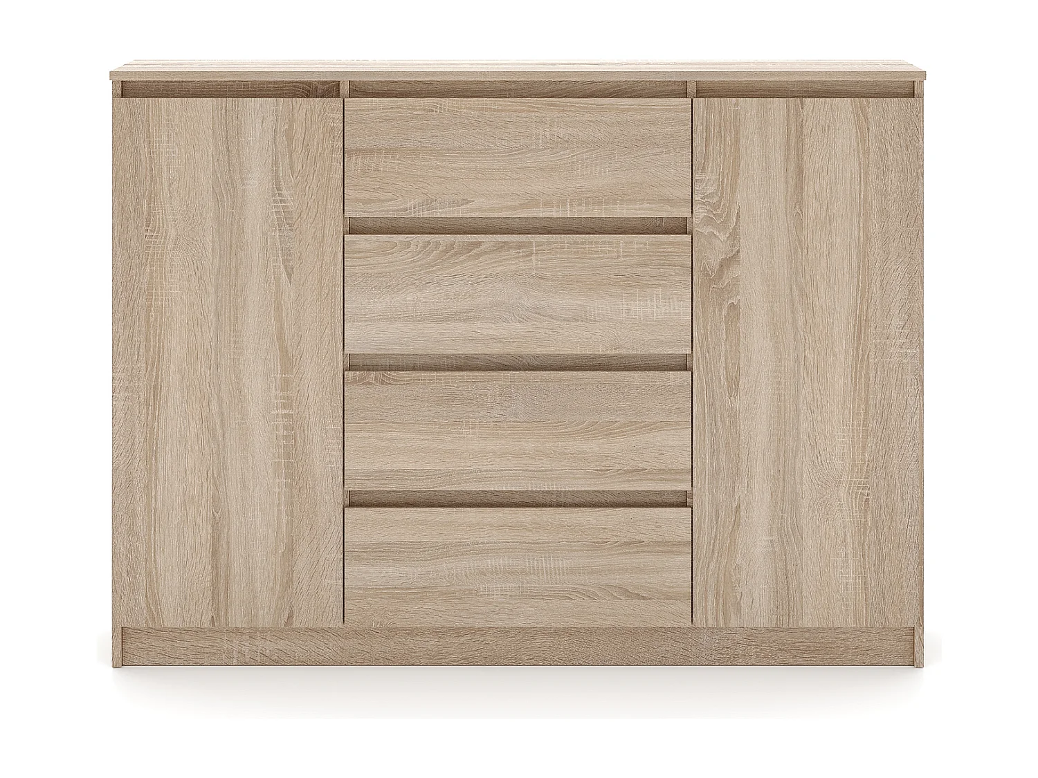 Commode Simple 140 cm en chêne Sonoma 2 portes 4 tiroirs