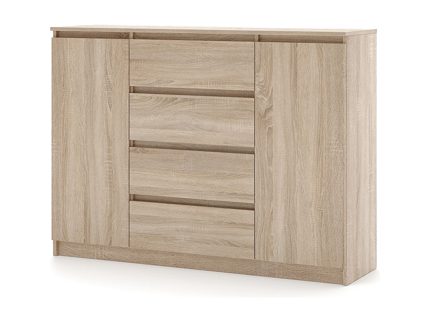 Commode Simple 140 cm en chêne Sonoma 2 portes 4 tiroirs