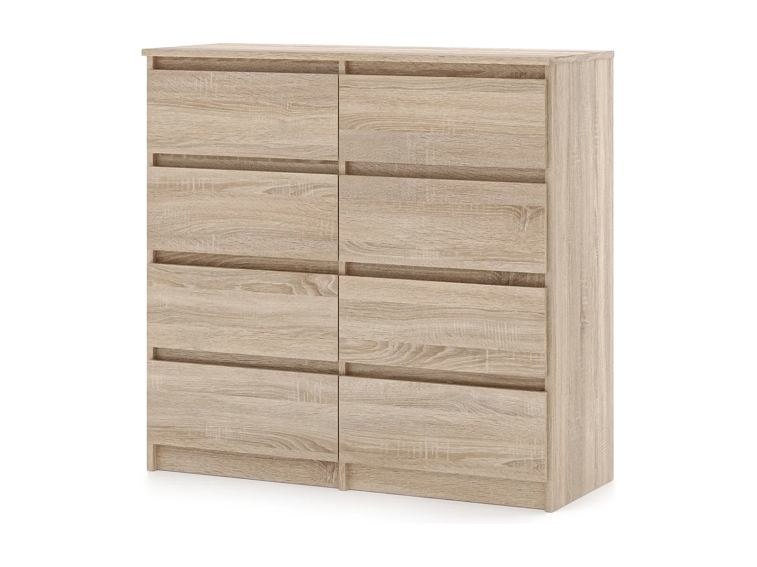 Semplice comò 120 cm in quercia Sonoma con 8 cassetti