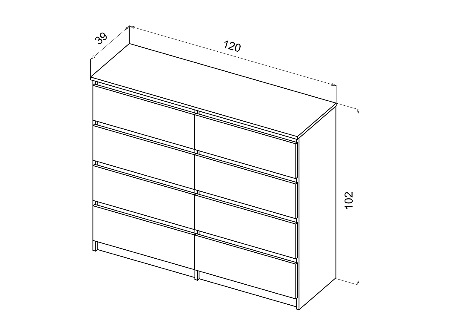 Comò, semplice 120 cm in cashmere/cashmere lucido con 8 cassetti